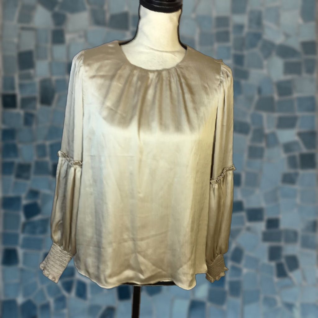 Cece Blouse Top S Womans Champagne Florence Rose Long Sleeve Ruffle Lined Shirt Women
