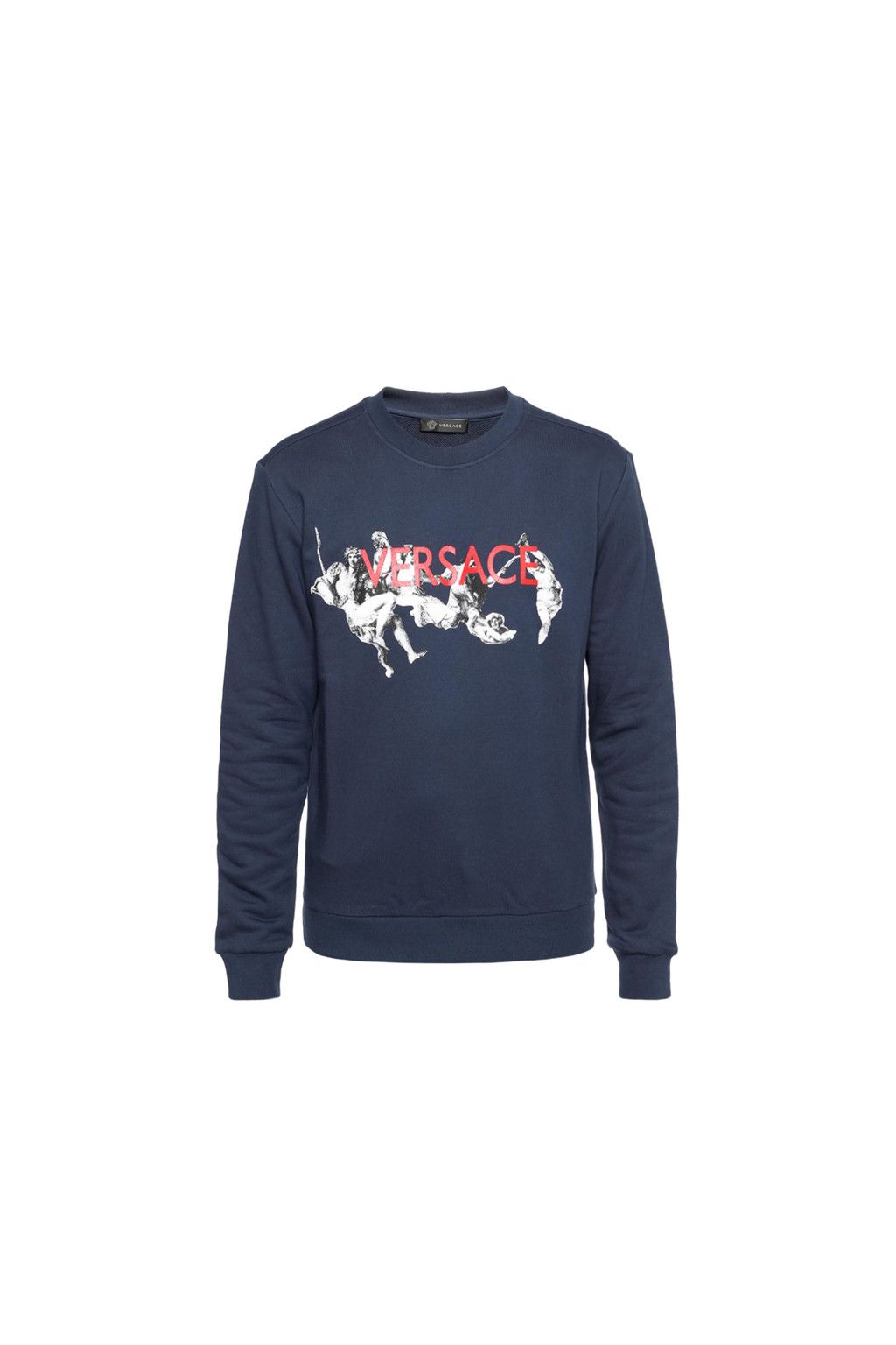 image of Versace Printed Logo Blue Fleece Crewneck Sweatshirt, Men's (Size Small)