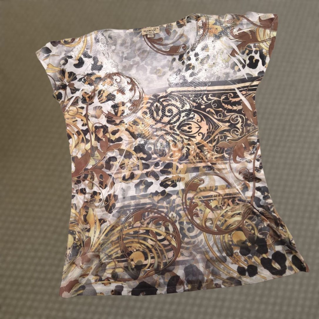 Vintage VINTAGE One World Shirt Womens Medium Brown Gold Animal Print Embroidered Sequin Boho Top Size M / US 6-8 / IT 42-44 - 1 Thumbnail