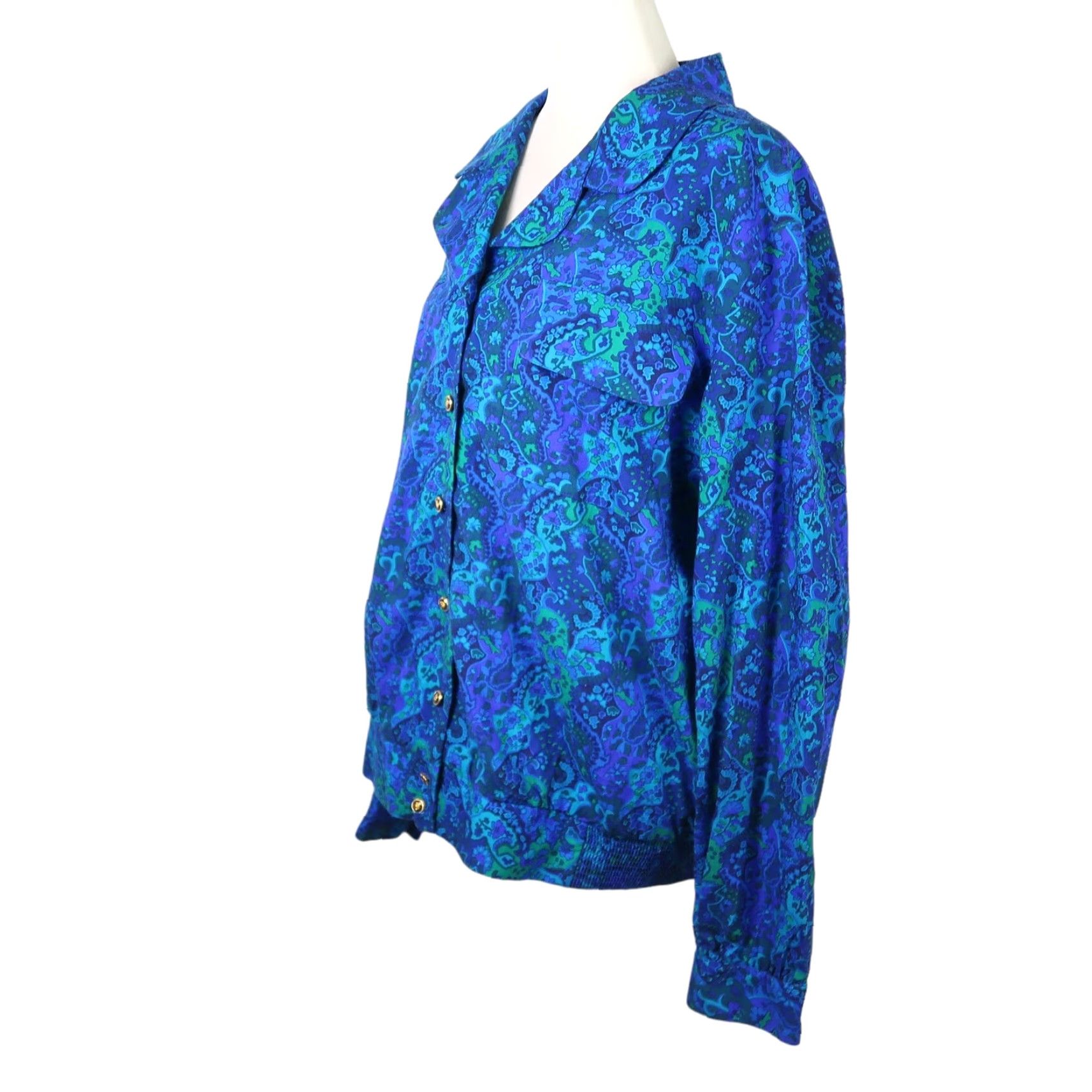 Vintage VINTAGE Shrader cobalt blue and turquoise paisley print blouse 16 Size XXL / US 16-18 / IT 52-54 - 3 Thumbnail