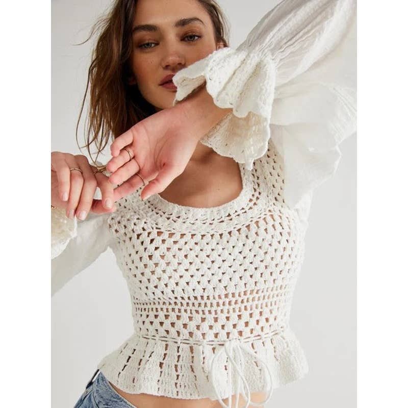 Free People New FREE PEOPLE Megan Crochet Cropped Hem Top $128 X-SMALL Size XS / US 0-2 / IT 36-38 - 4 Thumbnail