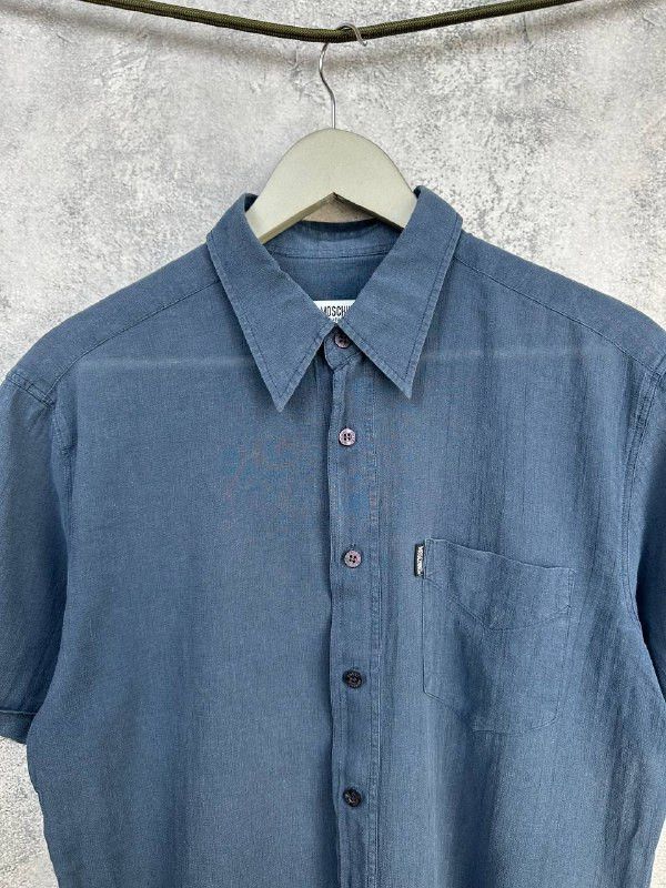Moschino Moschino Jeans Pure Linen Button Shirt Navy Short Sleeve Size US XL / EU 56 / 4 - 4 Thumbnail
