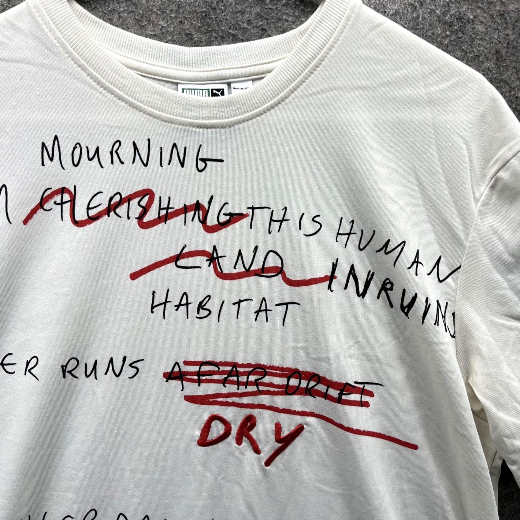 Puma Puma Shirt Mens Small White Mourning Habitat Poem Graphic Tee Y2K Streetwear Size US S / EU 44-46 / 1 - 7 Thumbnail