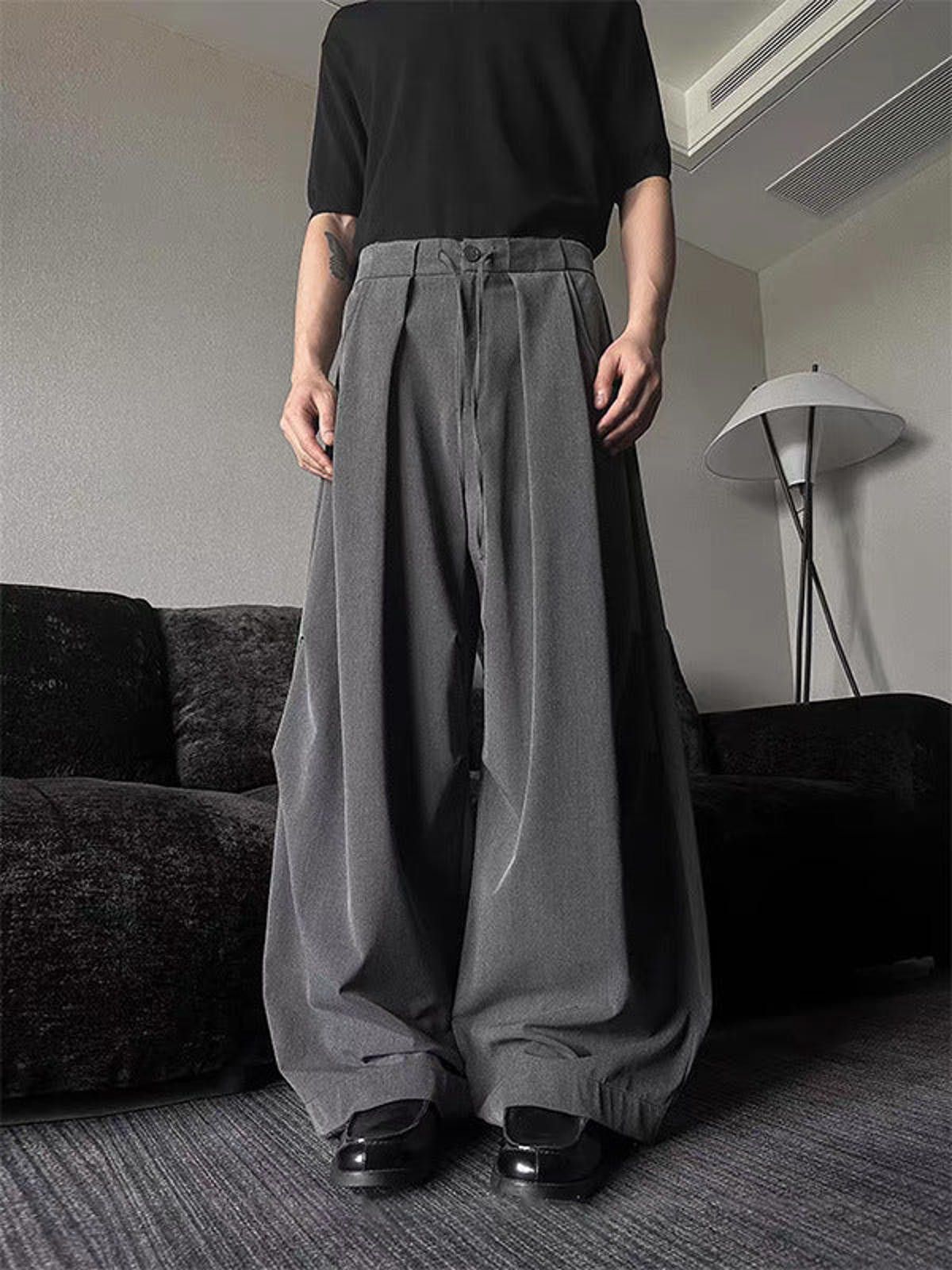 Vintage Gray Wide Leg Pleated Casual Pants, Baggy Fit Pants Size US 32 / EU 48 - 4 Thumbnail
