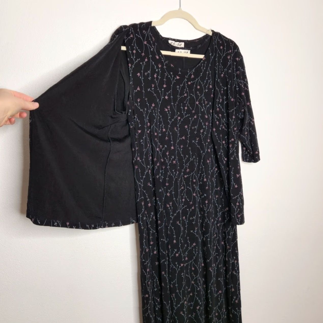 Vintage VINTAGE 90s Dress Cardigan Maxi Black Women M Long Slouchy Stretchy Floral Flower Goth 2 Piece ES SE Dress Size M Womens Size M / US 6-8 / IT 42-44 - 3 Thumbnail