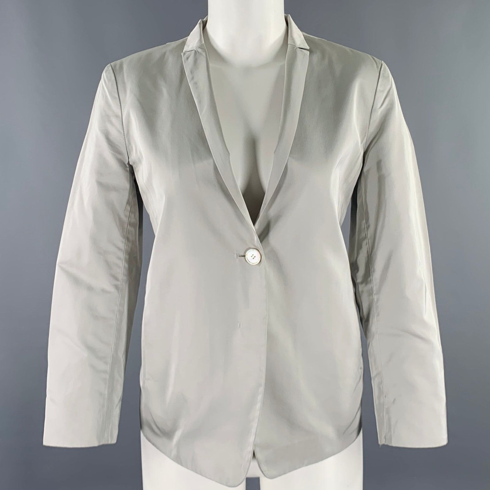 Jil Sander JIL SANDER Size 8 Grey Polyester Silk Single Button Jacket Size M / US 6-8 / IT 42-44 - 1 Thumbnail