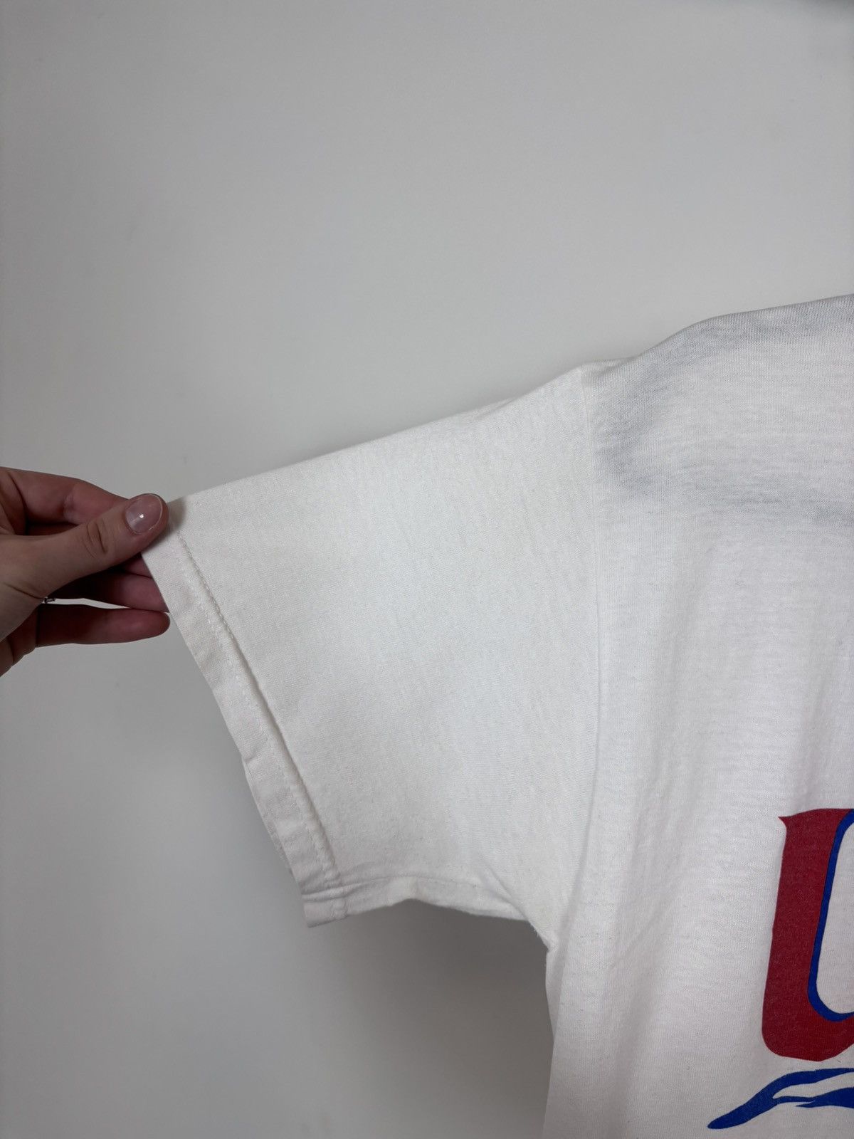 Fruit Of The Loom Vintage 1990s Big USA Flag Logo White T-Shirt Tee Size US M / EU 48-50 / 2 - 6 Thumbnail