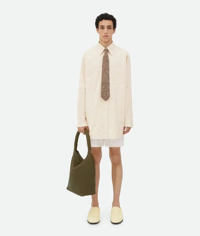 Bottega Veneta o1s1rm0326 Textured Criss-Cross Viscose Silk Shorts in Dove Size US 34 / EU 50 - 1 Thumbnail