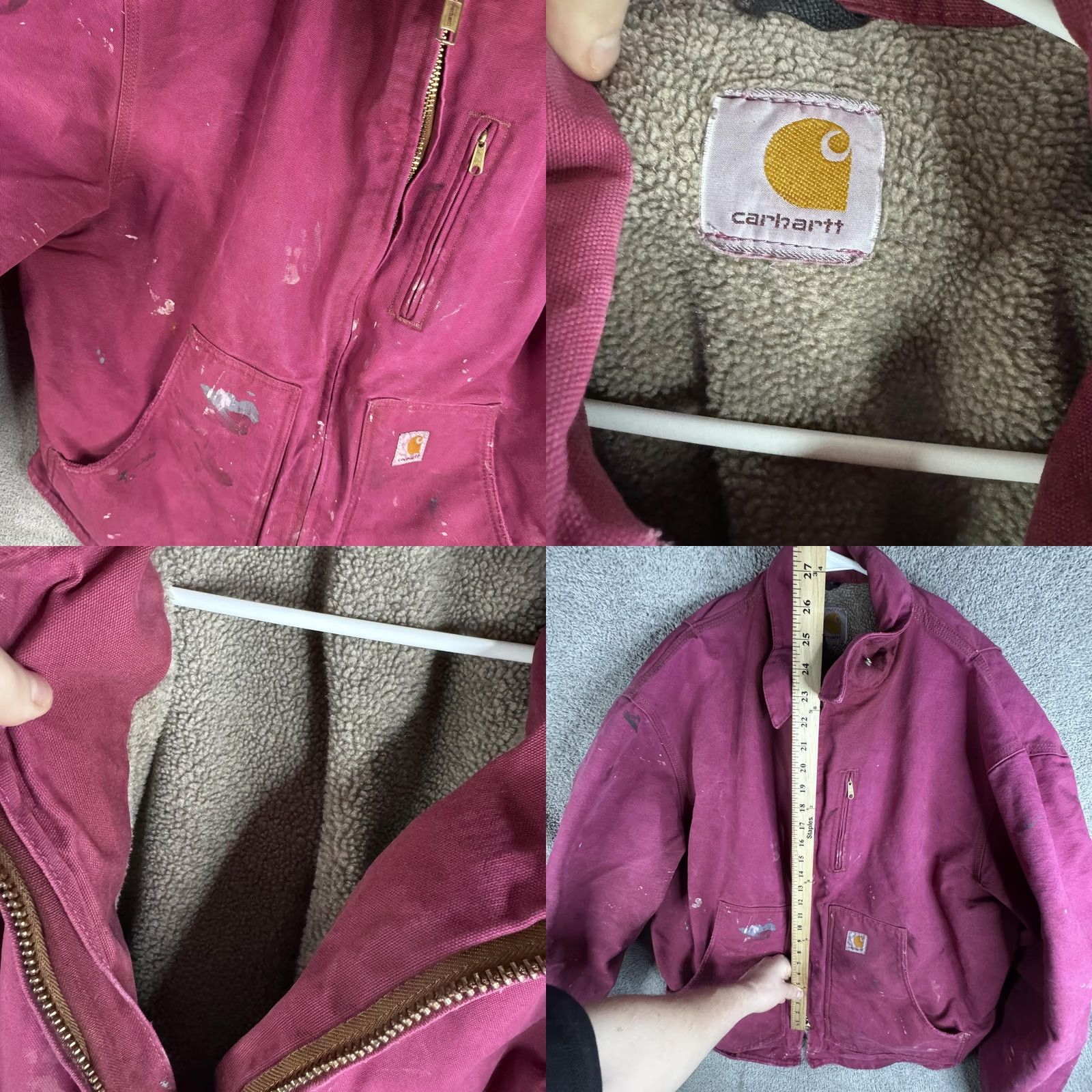 Carhartt VINTAGE Carhartt Jacket Mens XL Pink Canvas Duck Sherpa Lined Full Zip Workwear Bomber Size US XL / EU 56 / 4 - 8 Thumbnail