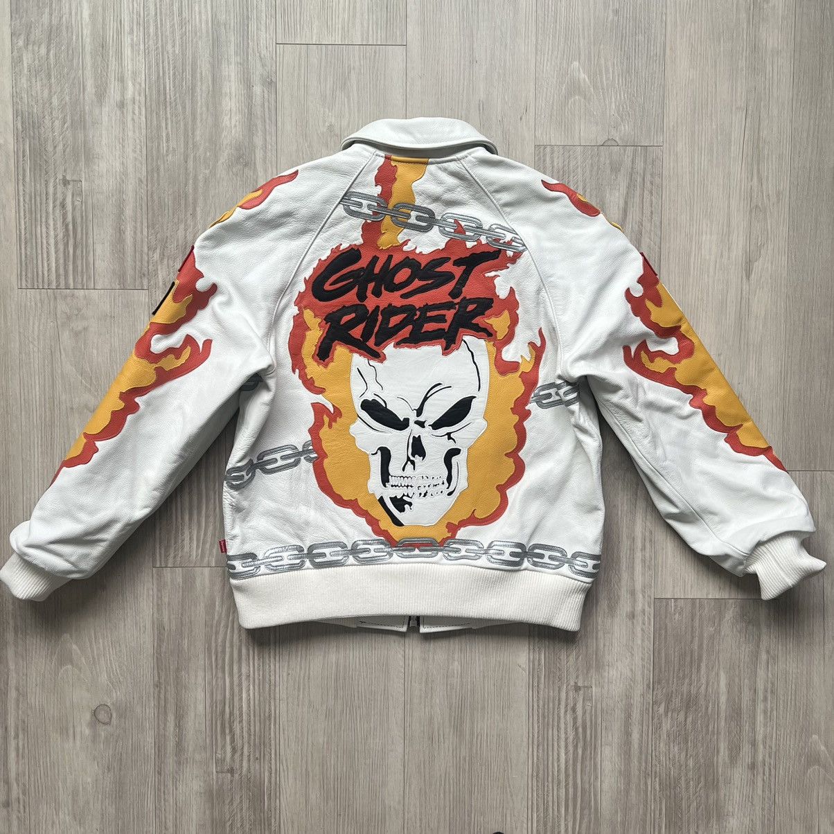 Supreme × Vanson Leathers Supreme x Vanson Leathers Ghost Rider Leather Jacket (White) Size US M / EU 48-50 / 2 - 2 Thumbnail