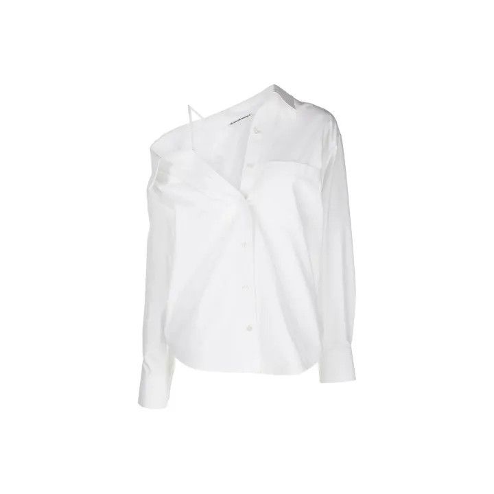 Alexander Wang SS22 White Off-Shoulder Long Sleeve Shirt 0079