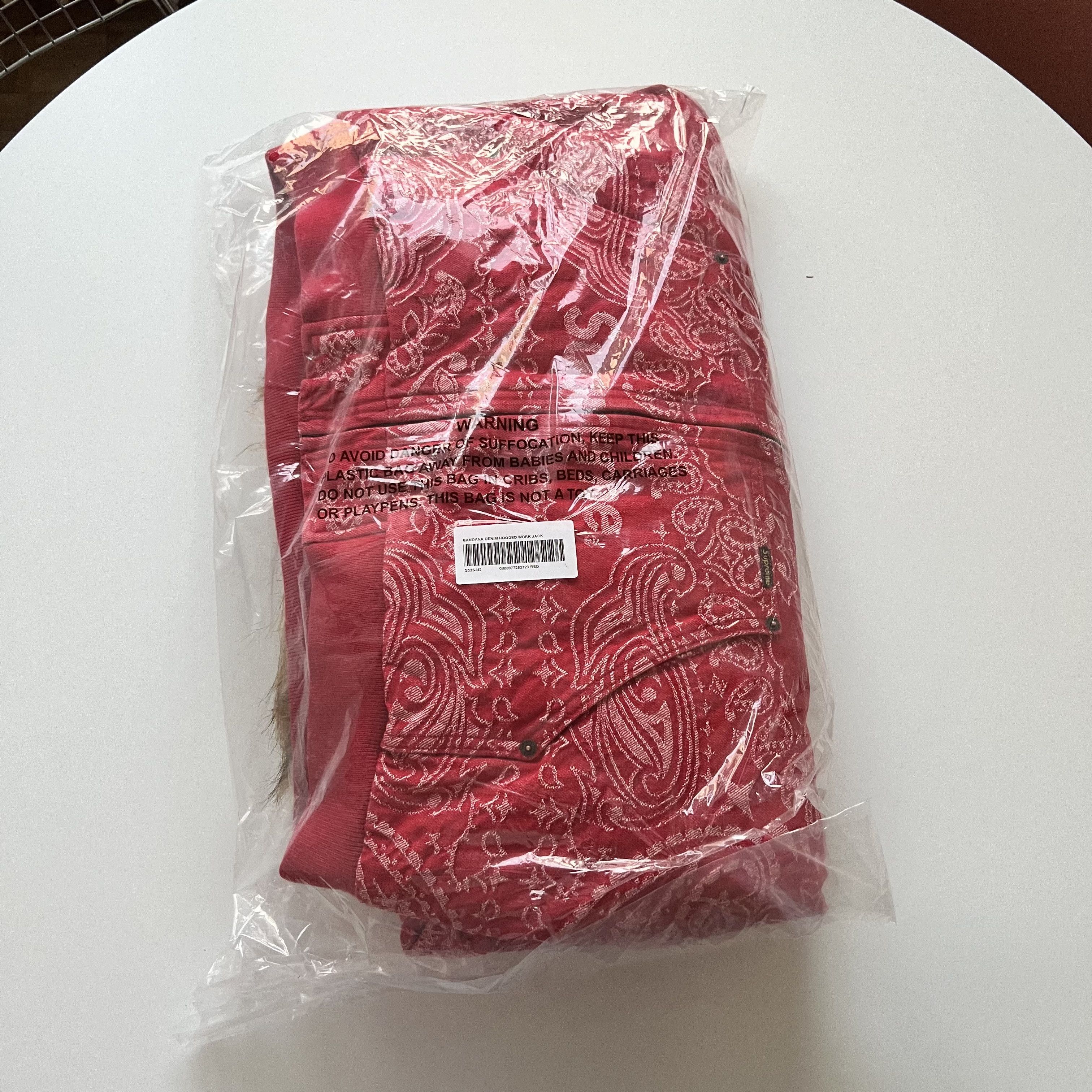 Supreme Supreme Bandana Jacquard Denim Hooded Work Jacket Red L Size US L / EU 52-54 / 3 - 3 Thumbnail