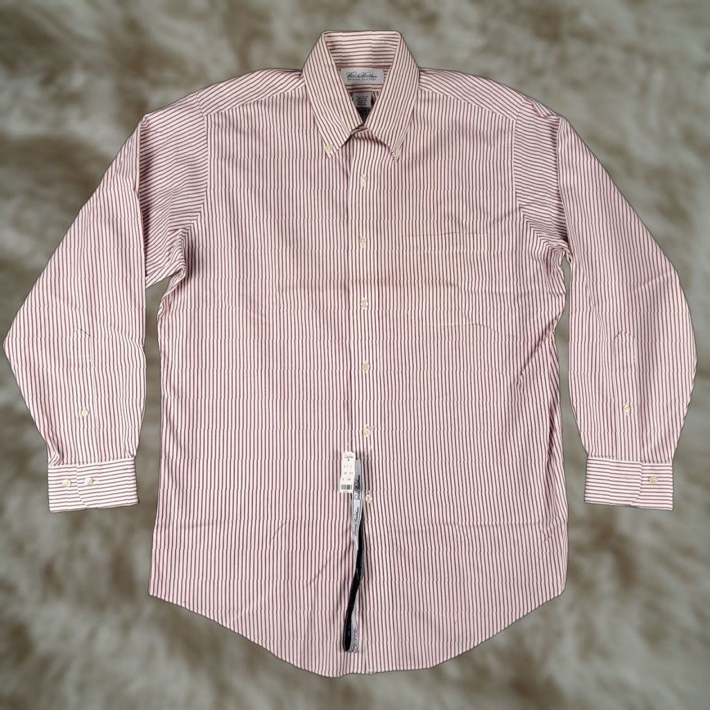 Vintage Brooks Brothers Men’s Dress Shirt 15.5 Red Striped Long Sleeve Button Up Business Casual
