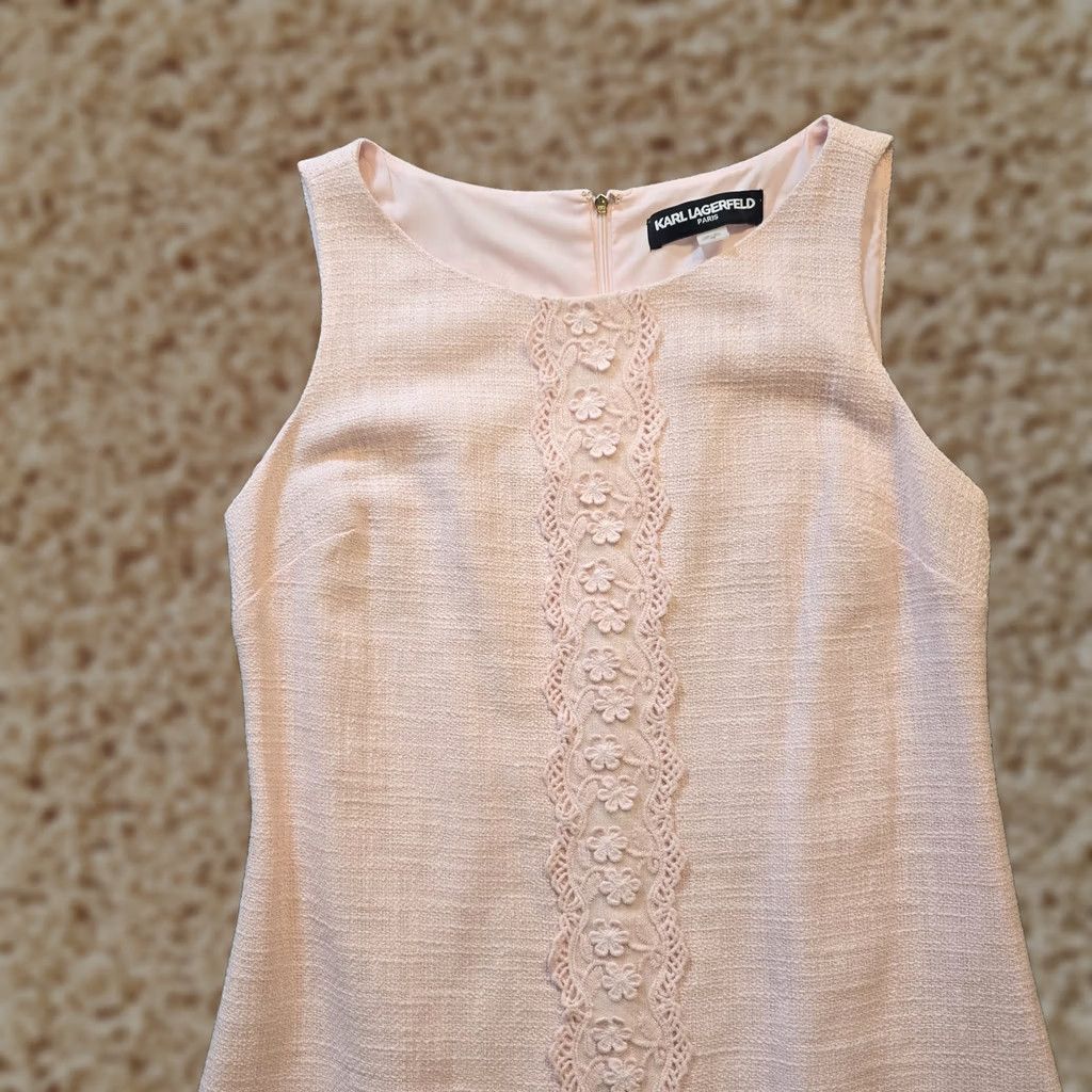 Karl Lagerfeld Karl Lagerfeld Dress Womens Size 10 Pink Lace Detail Sheath Sleeveless Casual Dress Size L / US 10 / IT 46 - 1 Thumbnail
