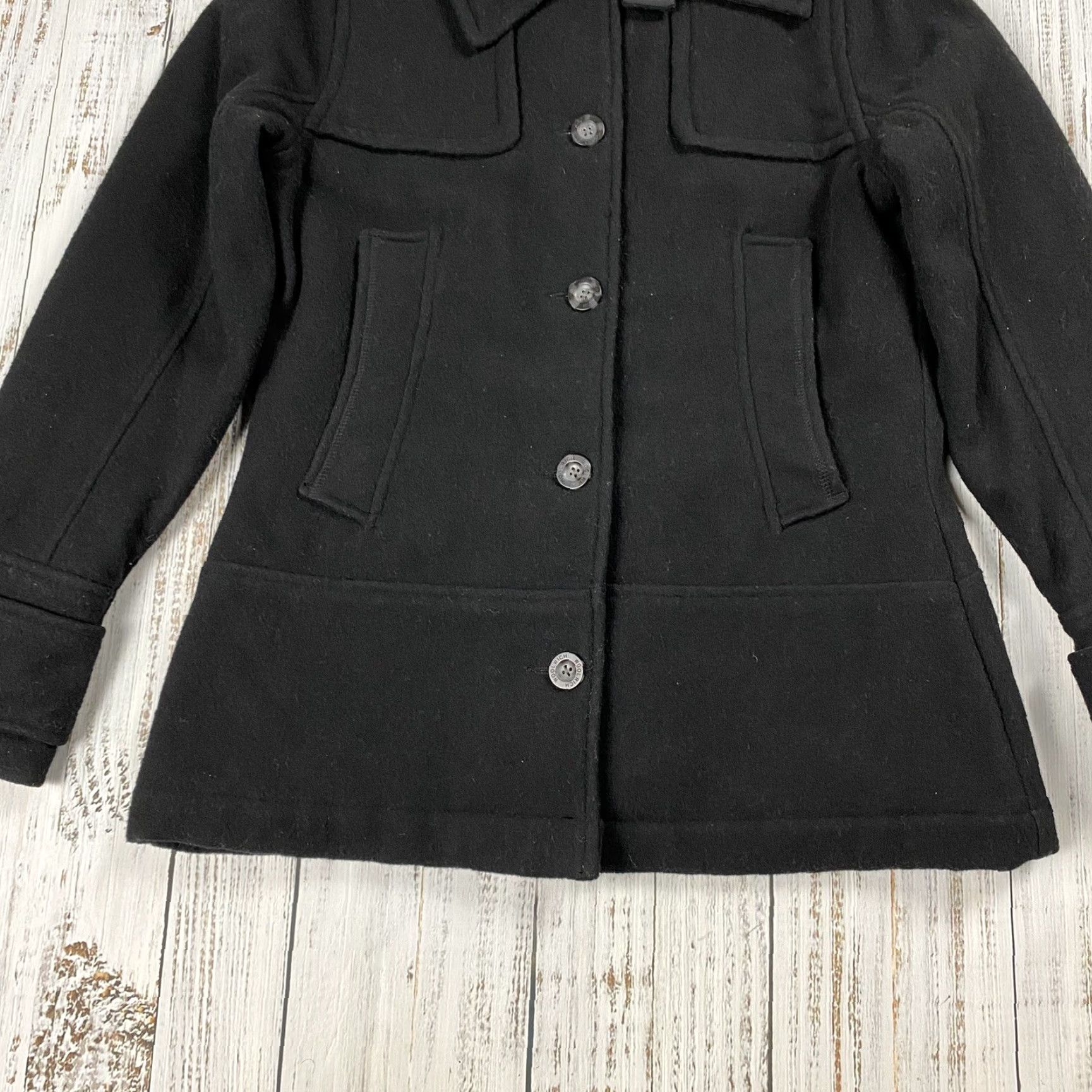 Vintage WOMENS Woolrich NORTHHAMPTON CLOTH COAT CHIN STRAP BUTTON MID-Length Black Wool BlEND Polyester Lining Classic Dry Clean Only Size S Womens Size S / US 4 / IT 40 - 3 Thumbnail