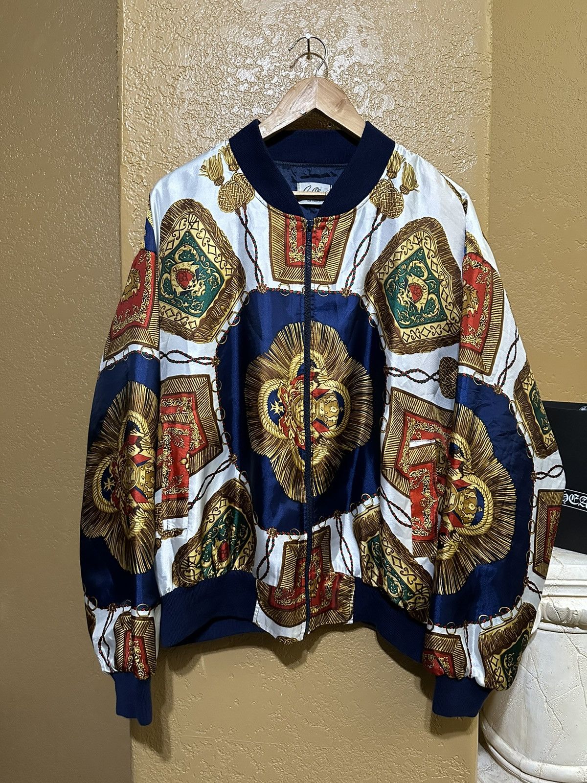 Vintage ⚜️ 90s Baroque Satin Bomber Jacket Large Versace Style Size US L / EU 52-54 / 3 - 1 Thumbnail