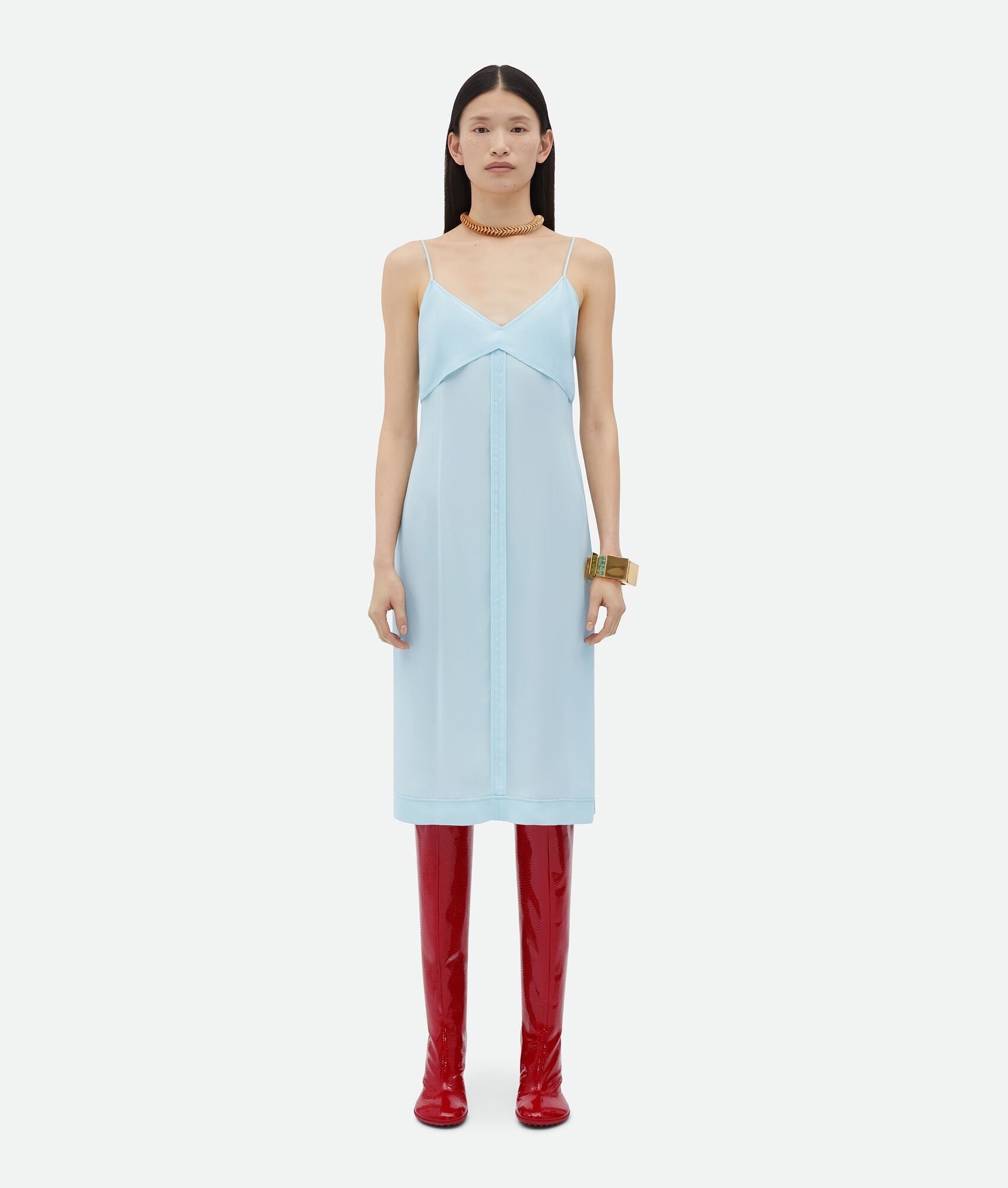 Bottega Veneta o1bcso1str0725 Sheer Cupro Midi Dress in Dusk Blue Size XS / US 0-2 / IT 36-38 - 4 Thumbnail