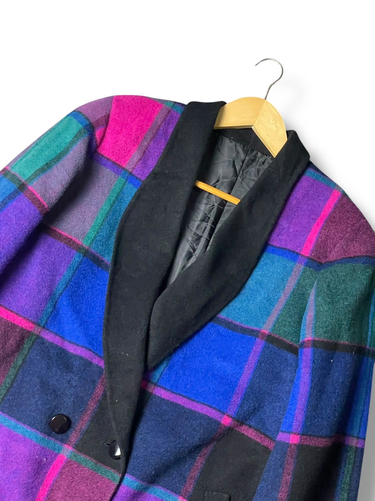 Handmade × Japanese Brand × Vintage HANDMADE Brand Purple Plaid Wool Coat (99) Size US M / EU 48-50 / 2 - 2 Thumbnail