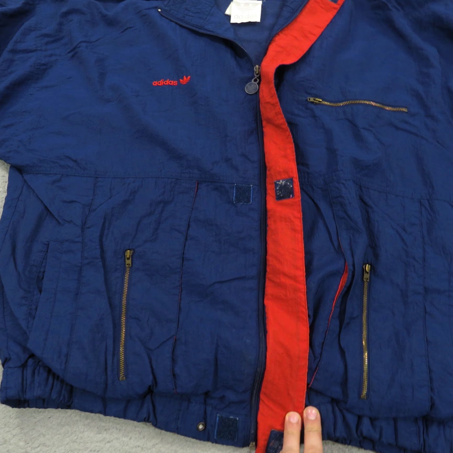 Adidas VINTAGE adidas Jacket Mens XXL Navy Red Trefoil Track Bomber Utility Pockets 80s Size US XXL / EU 58 / 5 - 4 Thumbnail