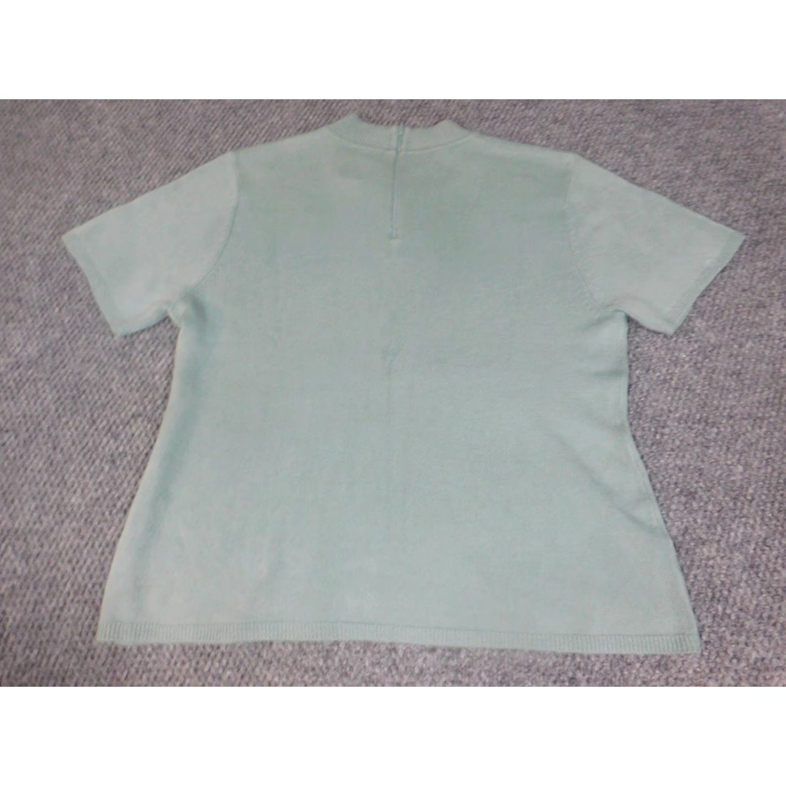 Vintage Koret Womens Sweater Pullover Knit Short Sleeve Green PT Petites Crew Neck Lightweight Size L / US 10 / IT 46 - 7 Thumbnail