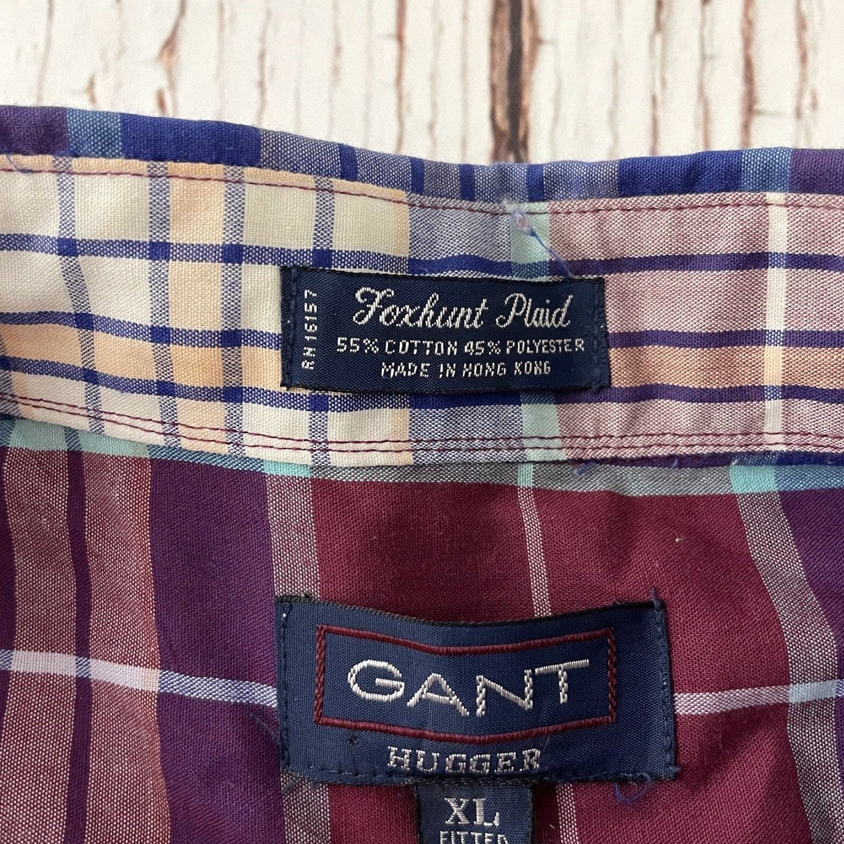 Gant GANT Shirt Button-Up Long Sleeve Plaid Mens XL Maroon Blue Button Front Size US XL / EU 56 / 4 - 2 Thumbnail