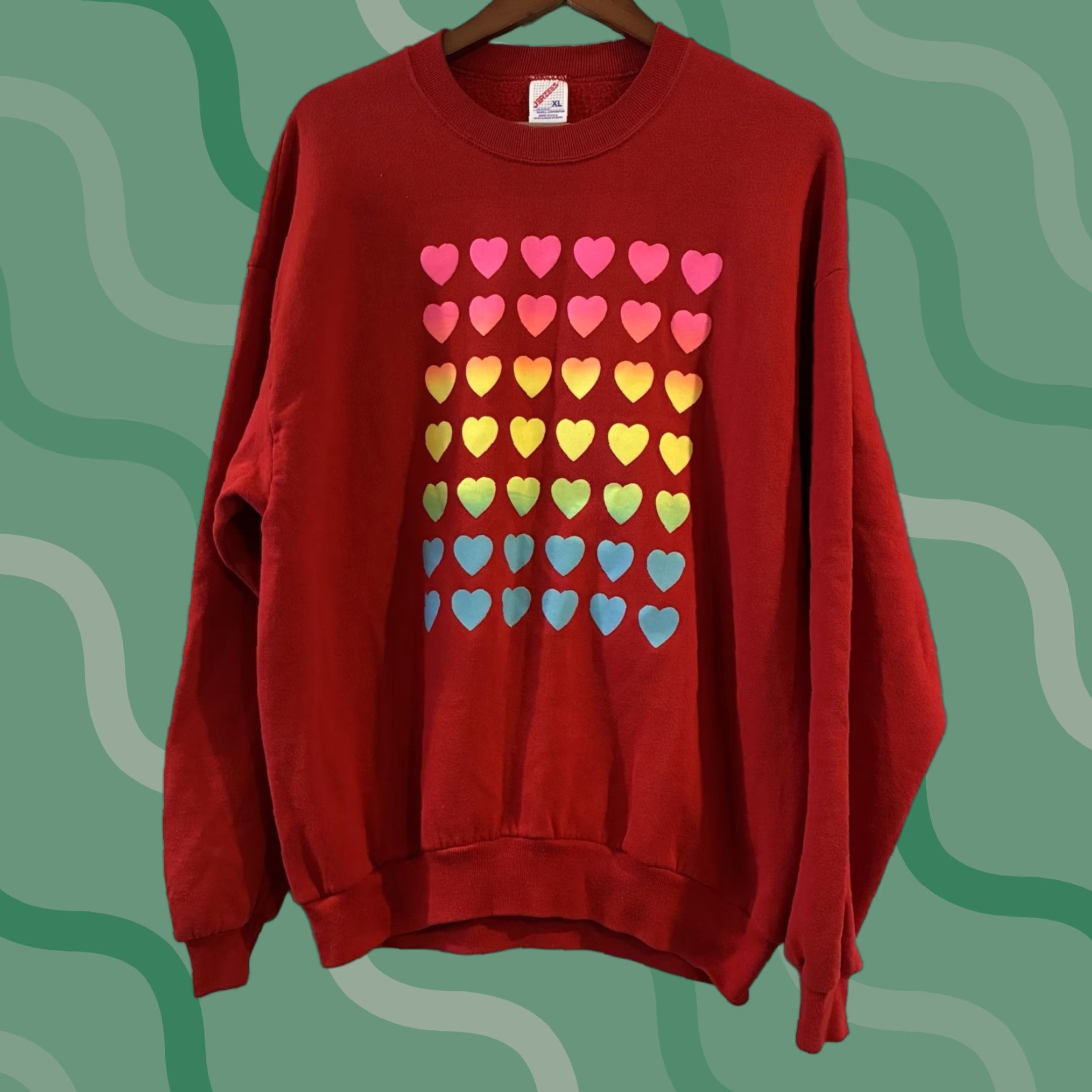 Jerzees VINTAGE Candy Hearts Sweatshirt Crewneck XL Red Women 90s USA Jerzees Pullover Crew Neck Long Sleeve Hearts Size XL / US 12-14 / IT 48-50 - 1 Thumbnail
