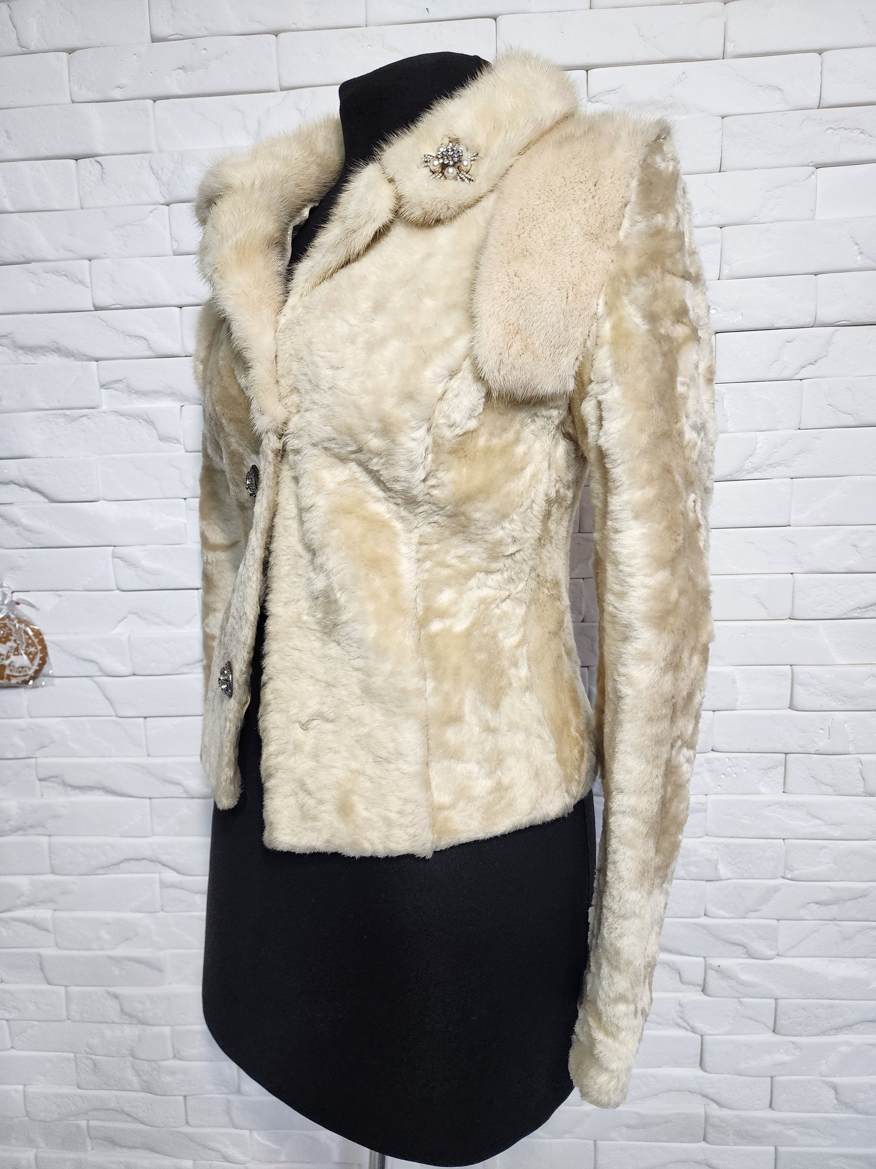 Furla Beige Fur Coat: Genuine Fur Winter Jacket. Swakara. Size S / US 4 / IT 40 - 2 Thumbnail