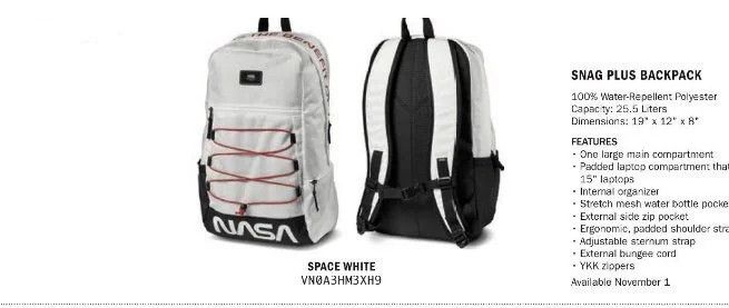 Vans Vans x NASA Snag Plus Backpack Size ONE SIZE - 6 Thumbnail