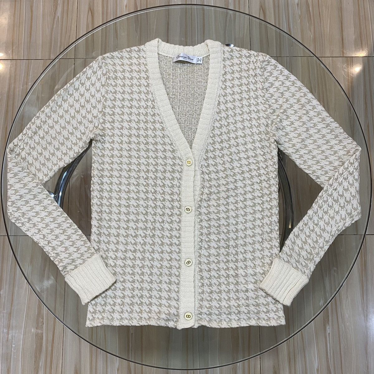 image of Christian Dior Monsieur x Dior Christian Dior Houndstooth Gold Cardigans, Women's (Size Medium)