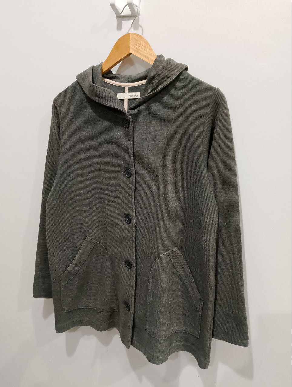 Japanese Brand SHOO LA RUE Japan Dark Grey Pullover Hooded Cardigan Size L / US 10 / IT 46 - 3 Thumbnail