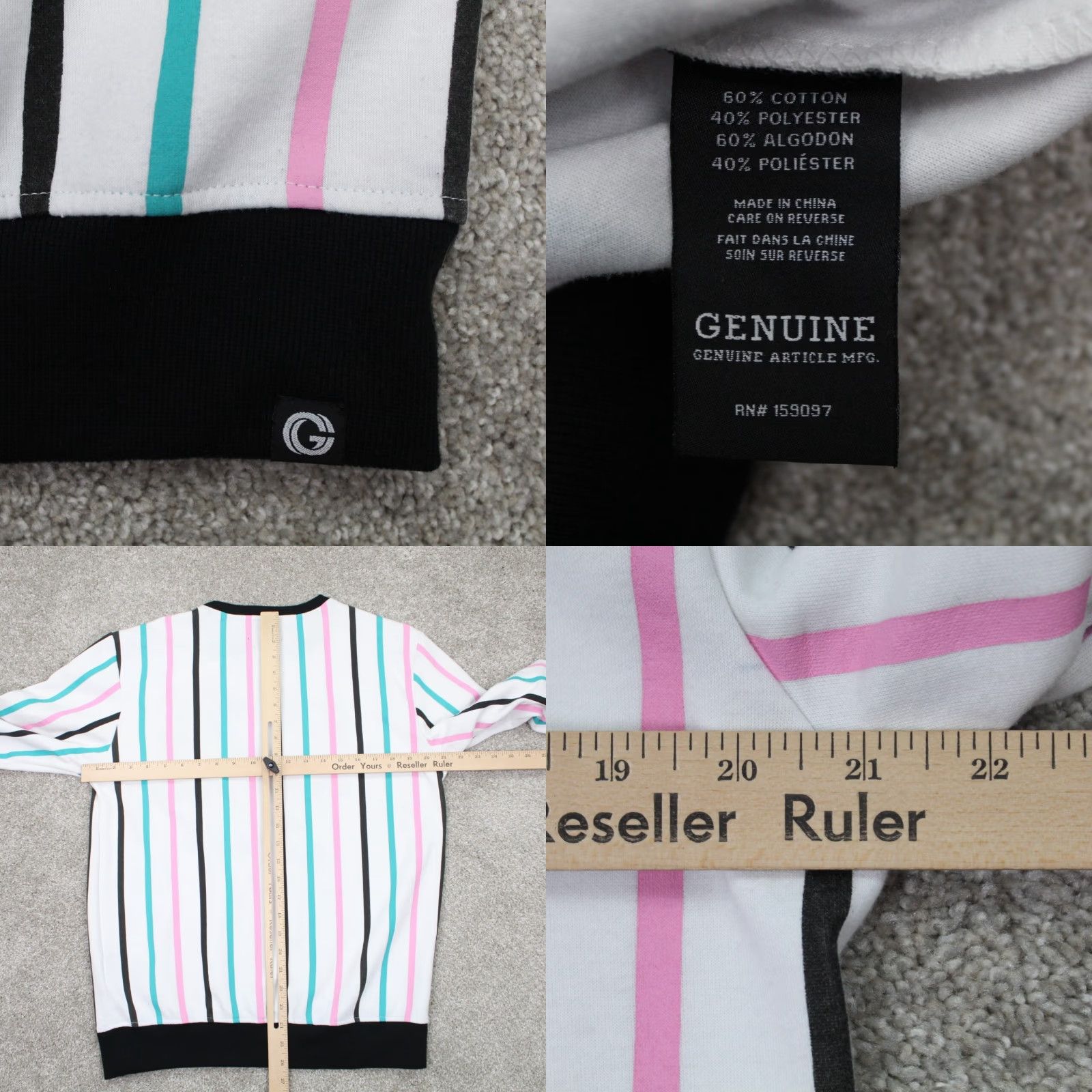 Vintage GNUN Mens Medium Pink & Blue Striped Sweatshirt Long Sleeve Pullover Crew Neck All Seasons Graphic Print White with Blue Accents Sports Theme Size US M / EU 48-50 / 2 - 8 Thumbnail