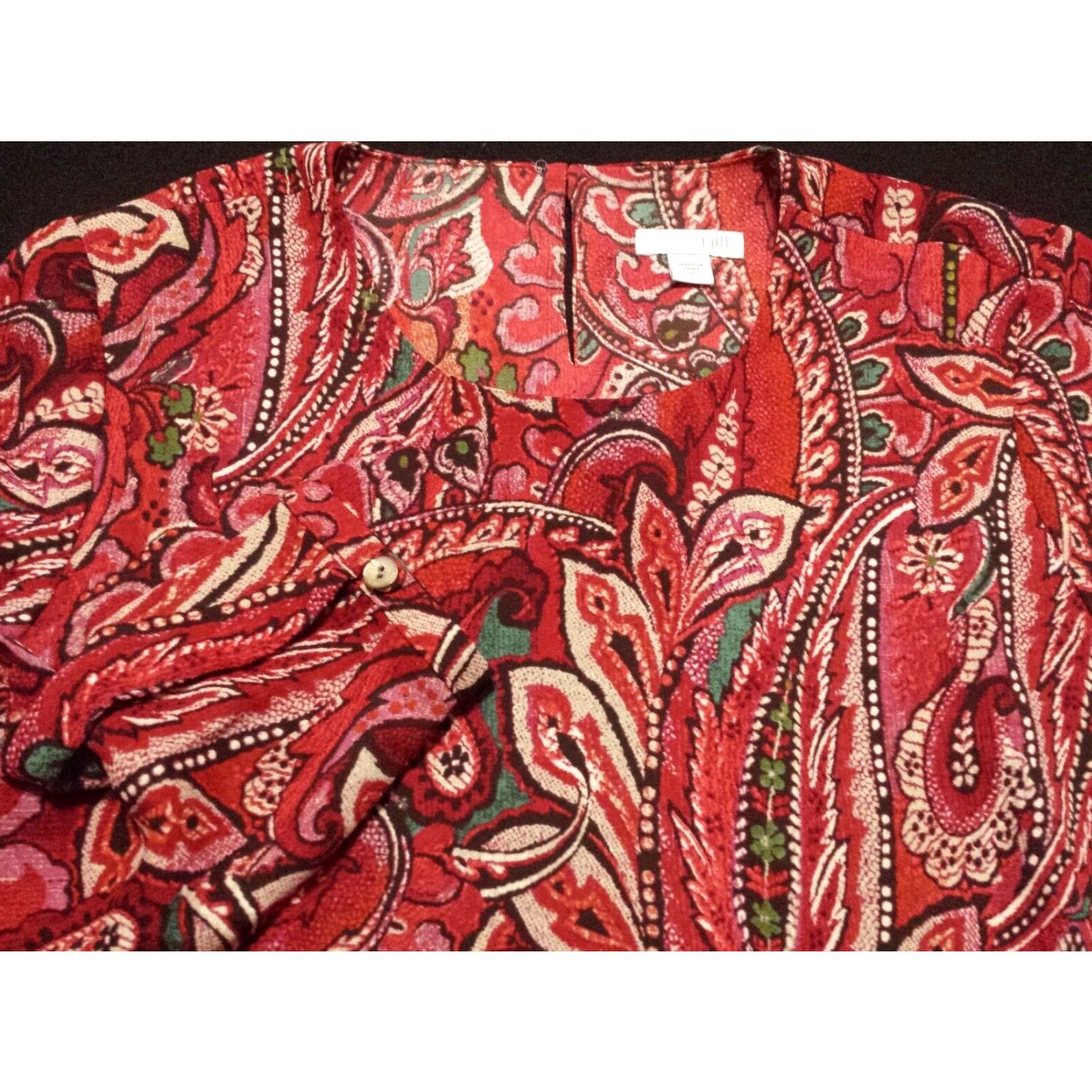 J. Jill J. Jill Shirt Womens XS Long Sleeve Multicolor Paisley Round Neck Polyester Size XS / US 0-2 / IT 36-38 - 2 Thumbnail