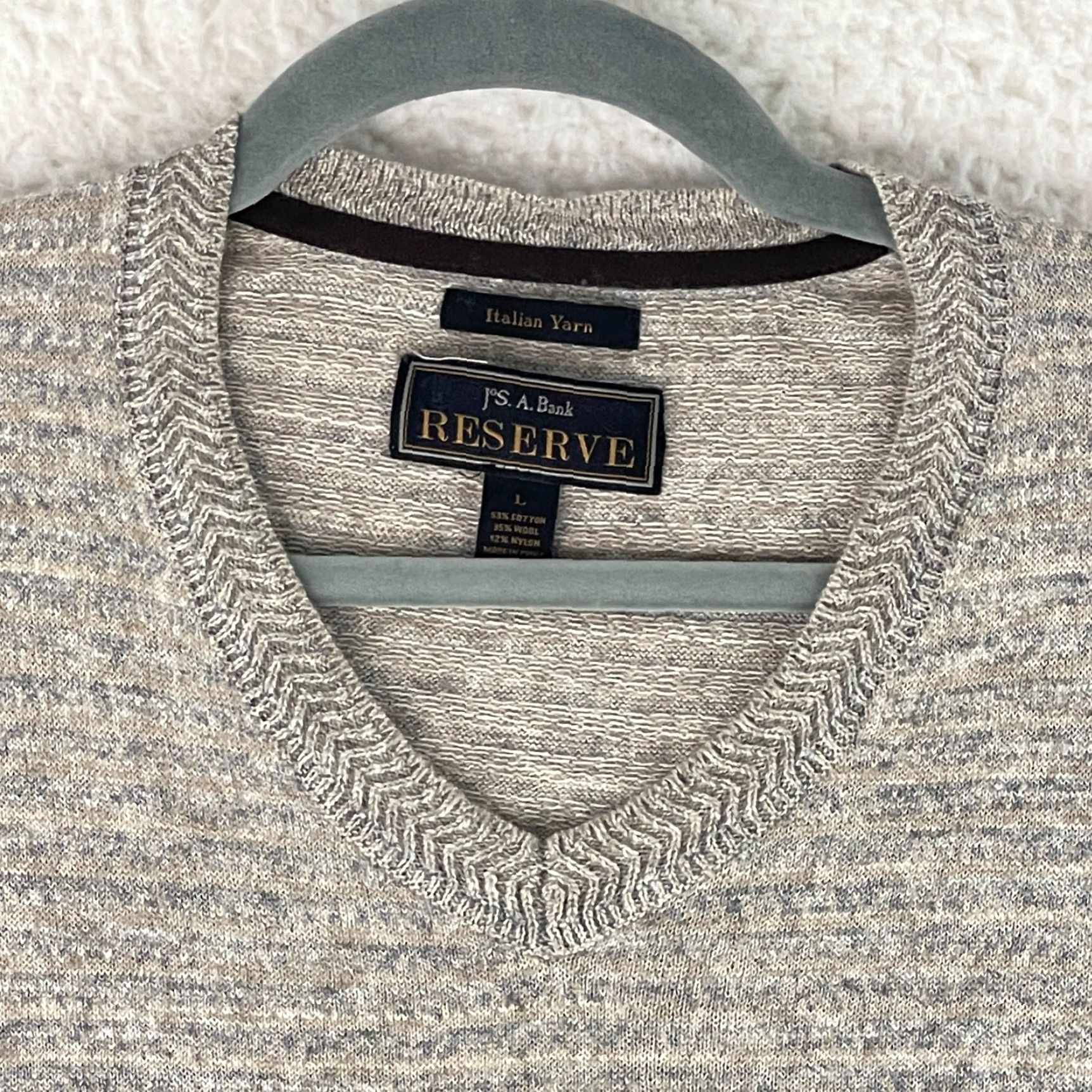 Jos. A. Bank Jos. A. Bank Reserve Sweater Mens Large Beige Wool Blend V-Neck Long Sleeve Knit Pullover Size US L / EU 52-54 / 3 - 6 Thumbnail