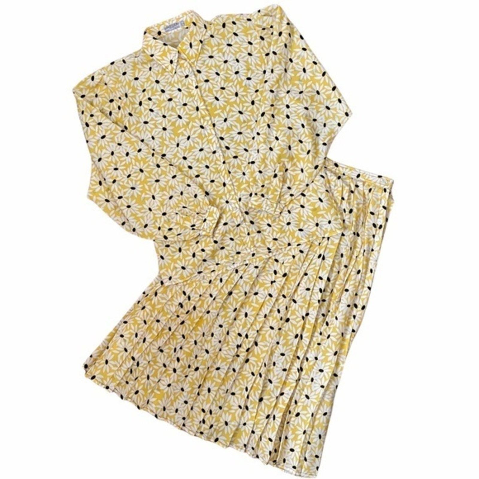 Jaeger × Vintage Vintage Jaeger London Yellow Floral 2-Piece Dress Size S / US 4 / IT 40 - 1 Thumbnail