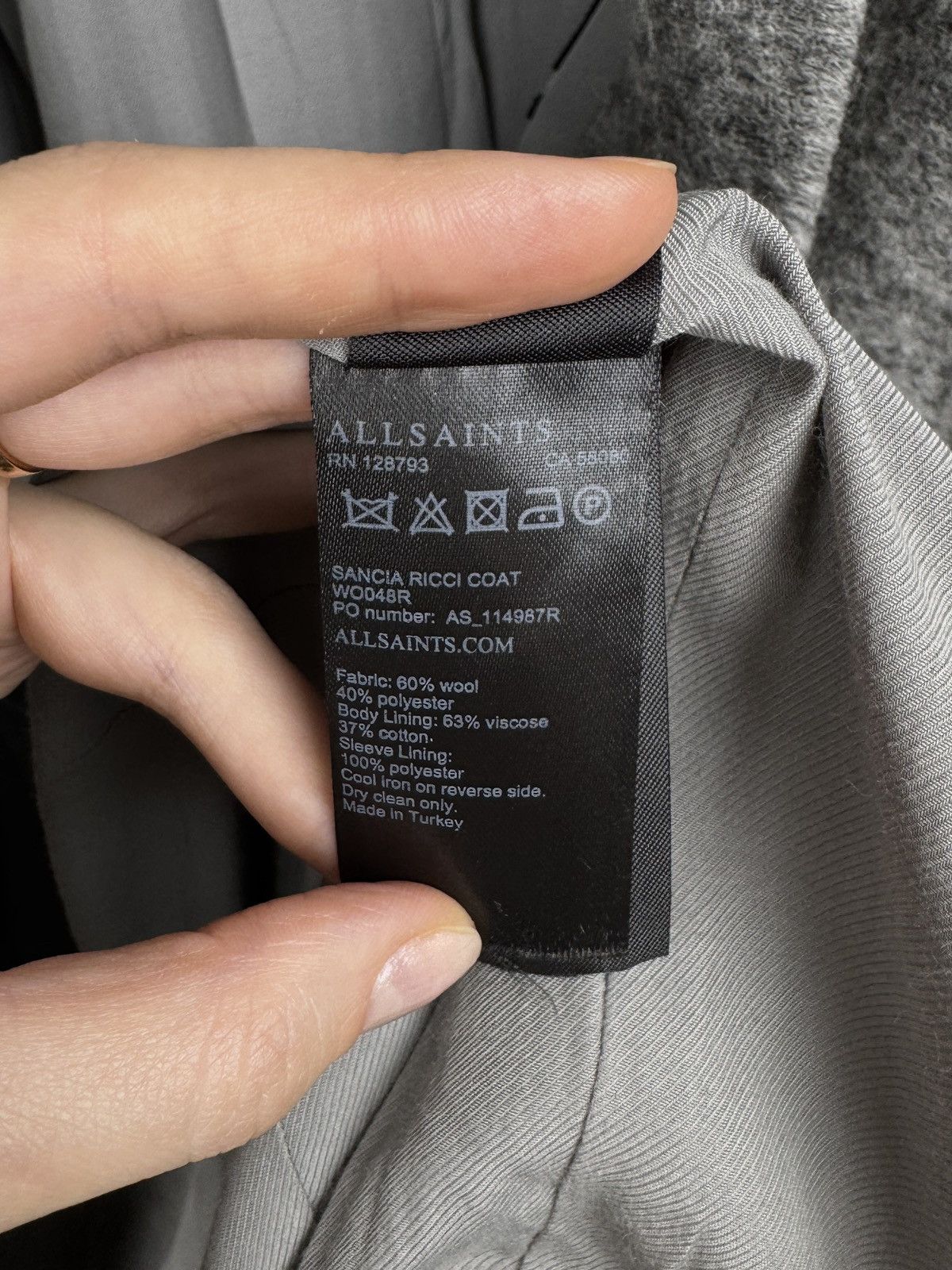 Allsaints AllSaints Sancia Ricci Wool Blend Italian Cloth Grey Coat Size S / US 4 / IT 40 - 10 Thumbnail