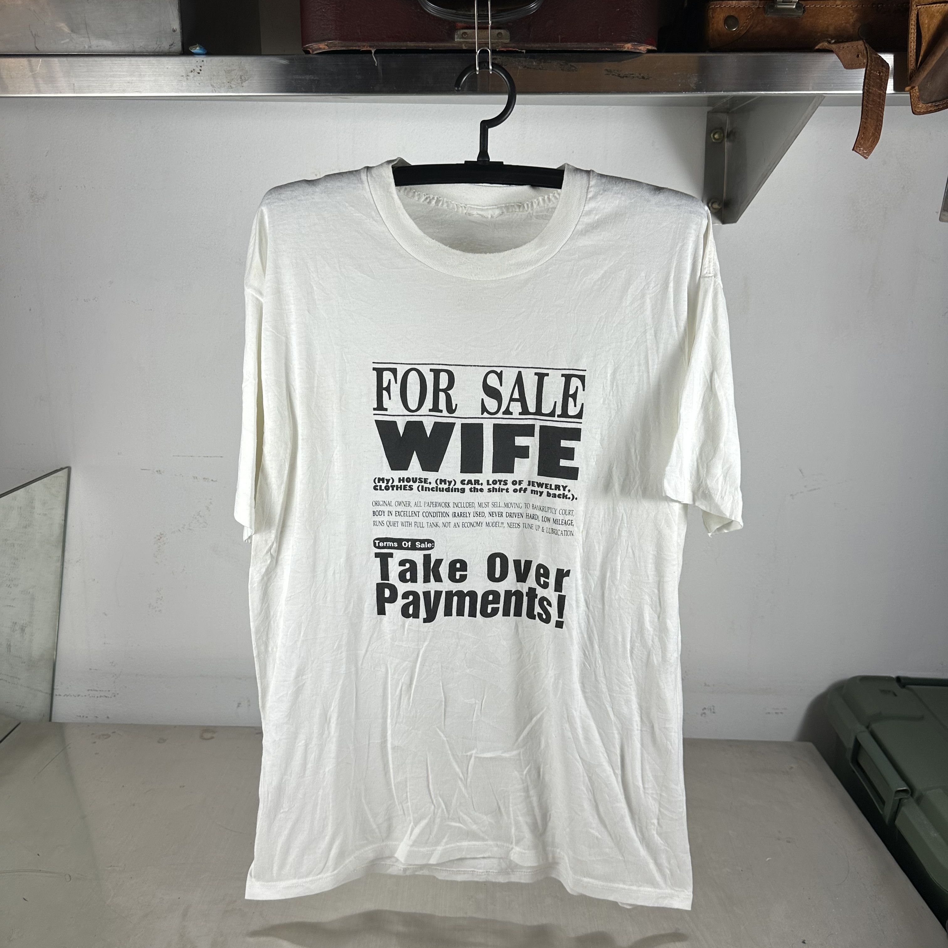 Vintage ​​90s For Sale Wife Take Over Payments Humor ​T-shirt Size US L / EU 52-54 / 3 - 1 Thumbnail