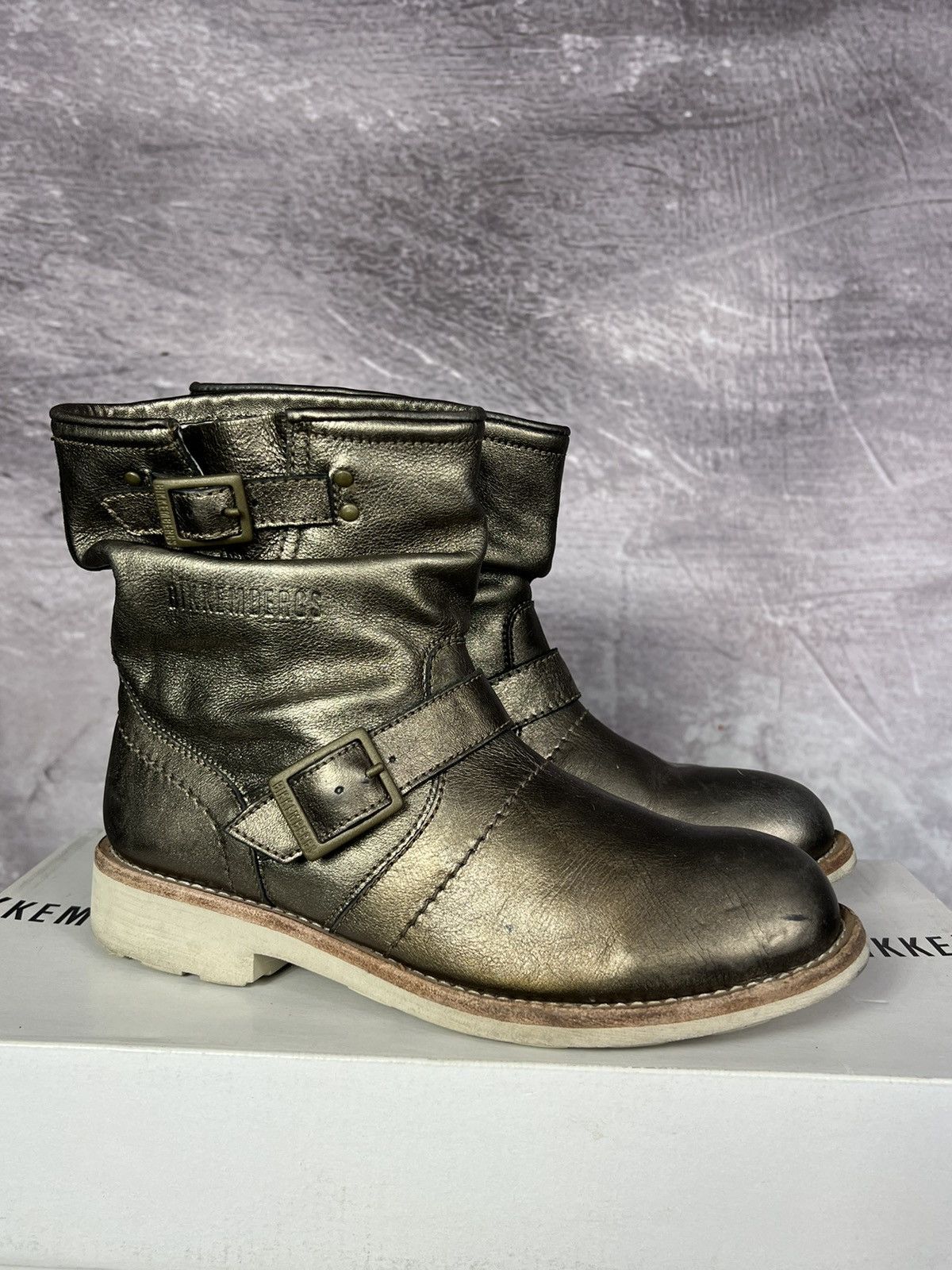 Dirk Bikkembergs Dirk Bikkembergs Archival Crumpled Gold Engineered Boots Size US 5 / EU 37 - 2 Thumbnail