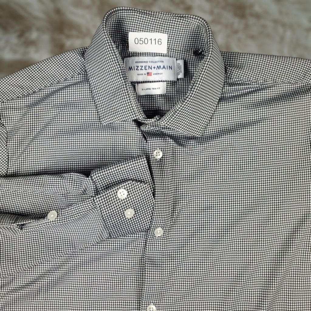 Mizzen+Main Mizzen+Main Shirt Mens XL Gray Check Button Up Long Sleeve - Formal, Casual, Workwear - Classic Modern Preppy, 90s? Size US XL / EU 56 / 4 - 1 Thumbnail