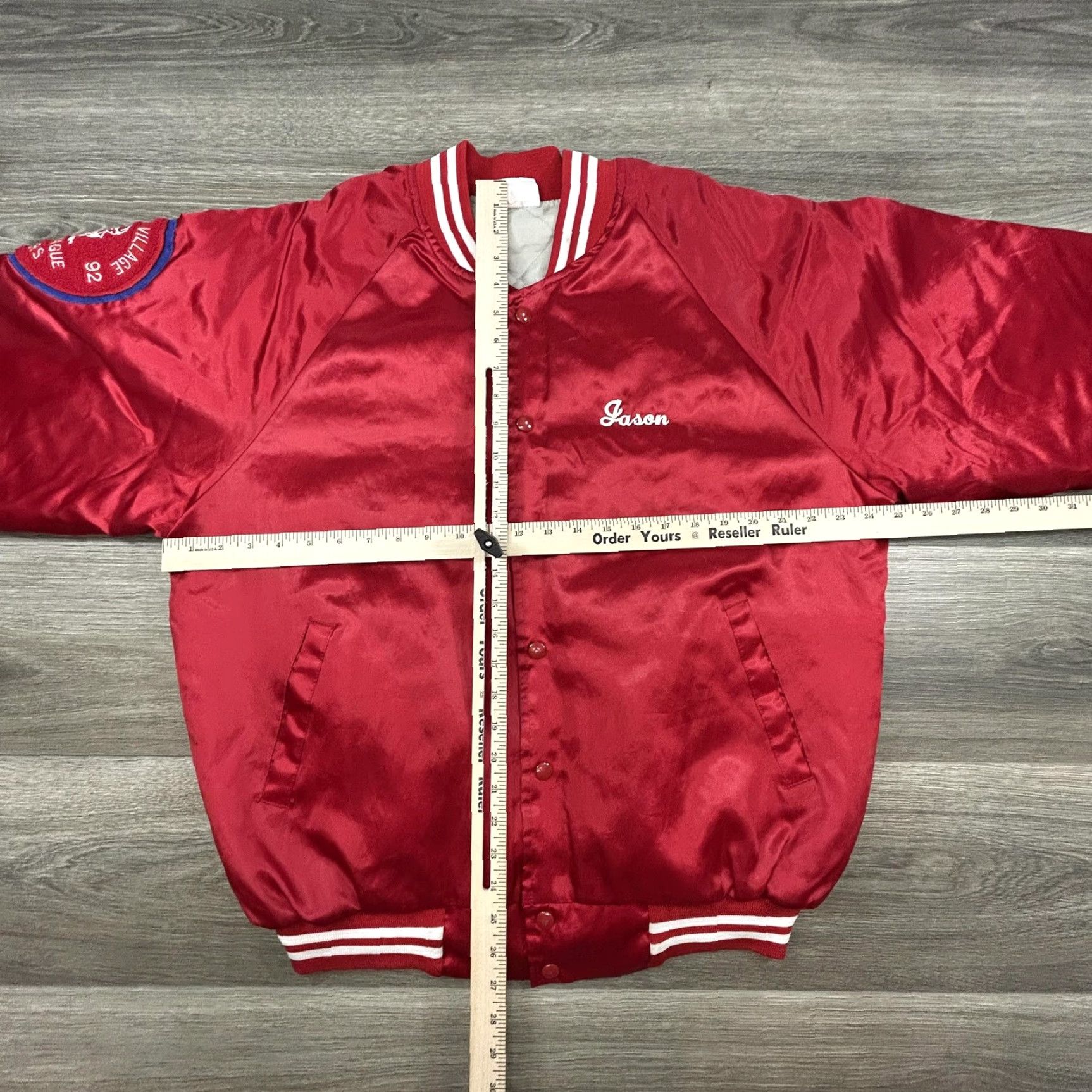 Vintage VINTAGE Hartwell Jacket Mens Medium Red Satin Baseball 90s 1992 MLB Lakewood Village Little League Embroidered Logo Pockets Snap Front Size US M / EU 48-50 / 2 - 6 Thumbnail