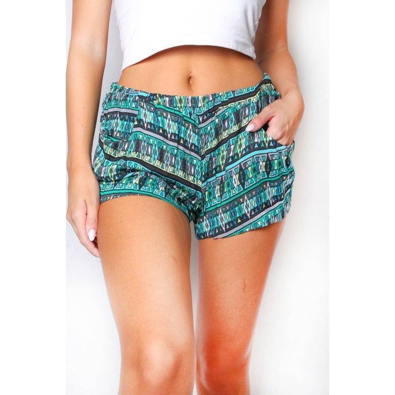 Other Women's Patterned Green & Blue Shorts Small Size ONE SIZE - 2 Thumbnail