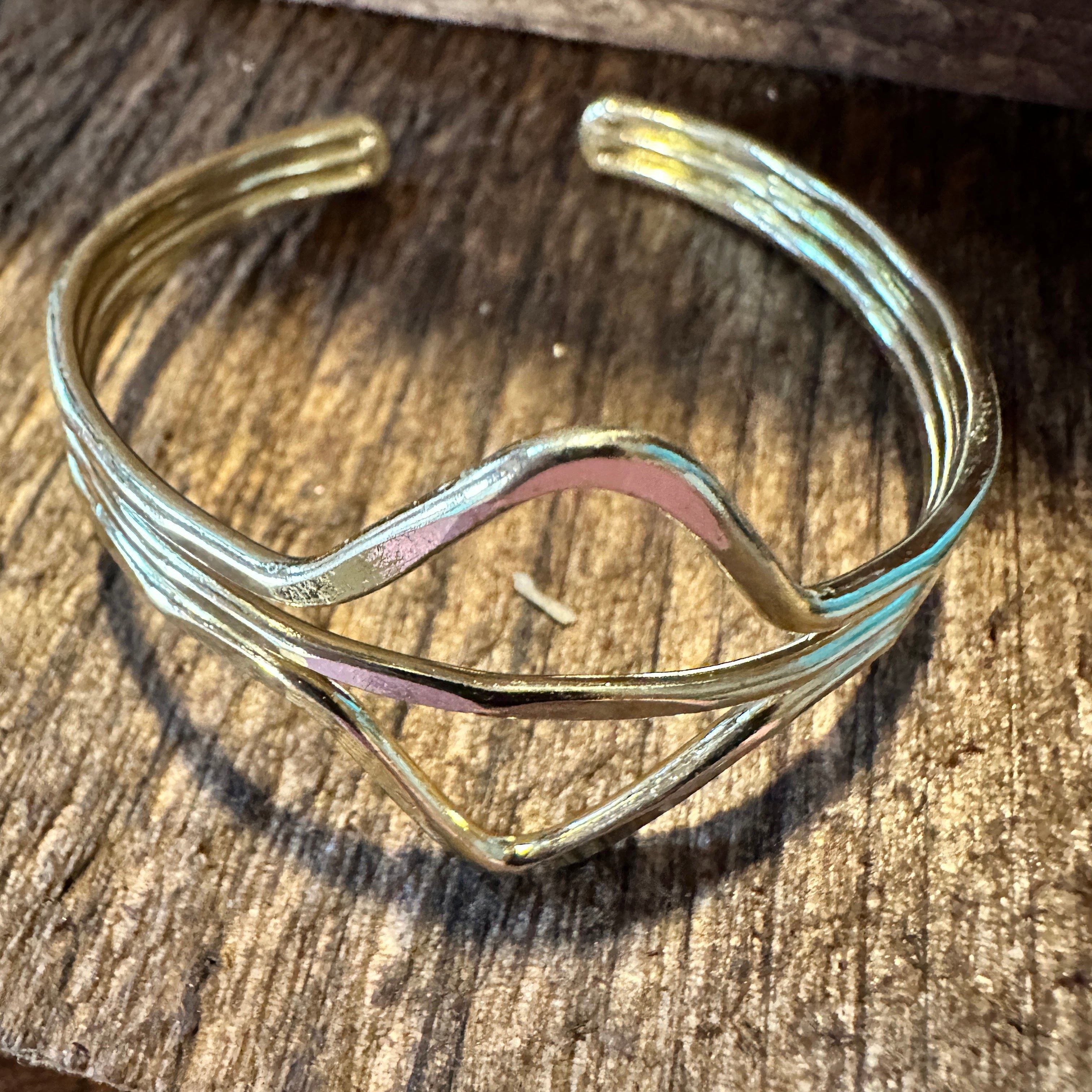 Other Handcrafted Boho Gold Plated Adjustable Cuff Bracelet - Two Size ONE SIZE - 3 Thumbnail