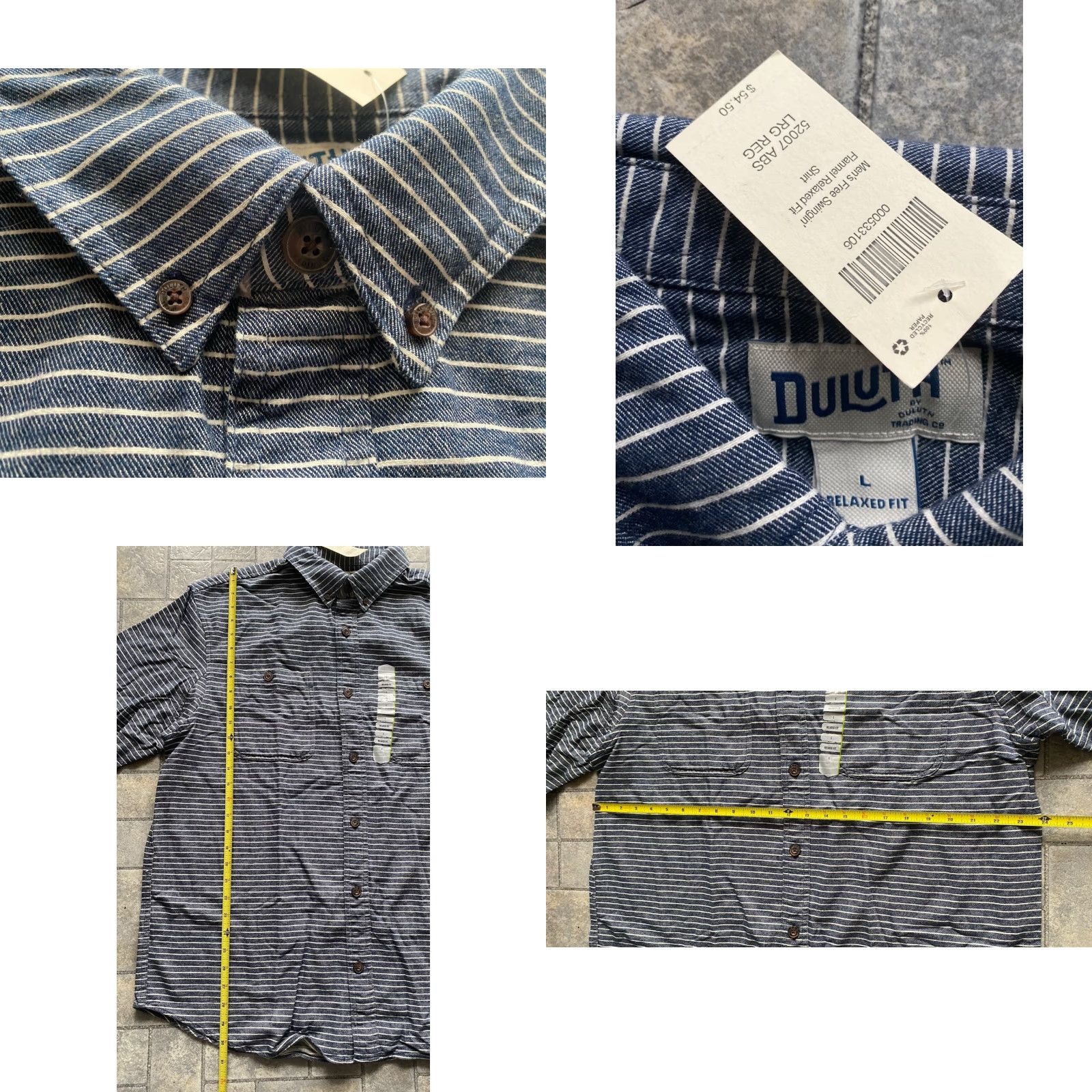 Vintage Duluth Shirt L Mens Dark Blue Flannel Button-Down Relaxed NWT Stripe Two Chest Pockets Size US L / EU 52-54 / 3 - 8 Thumbnail