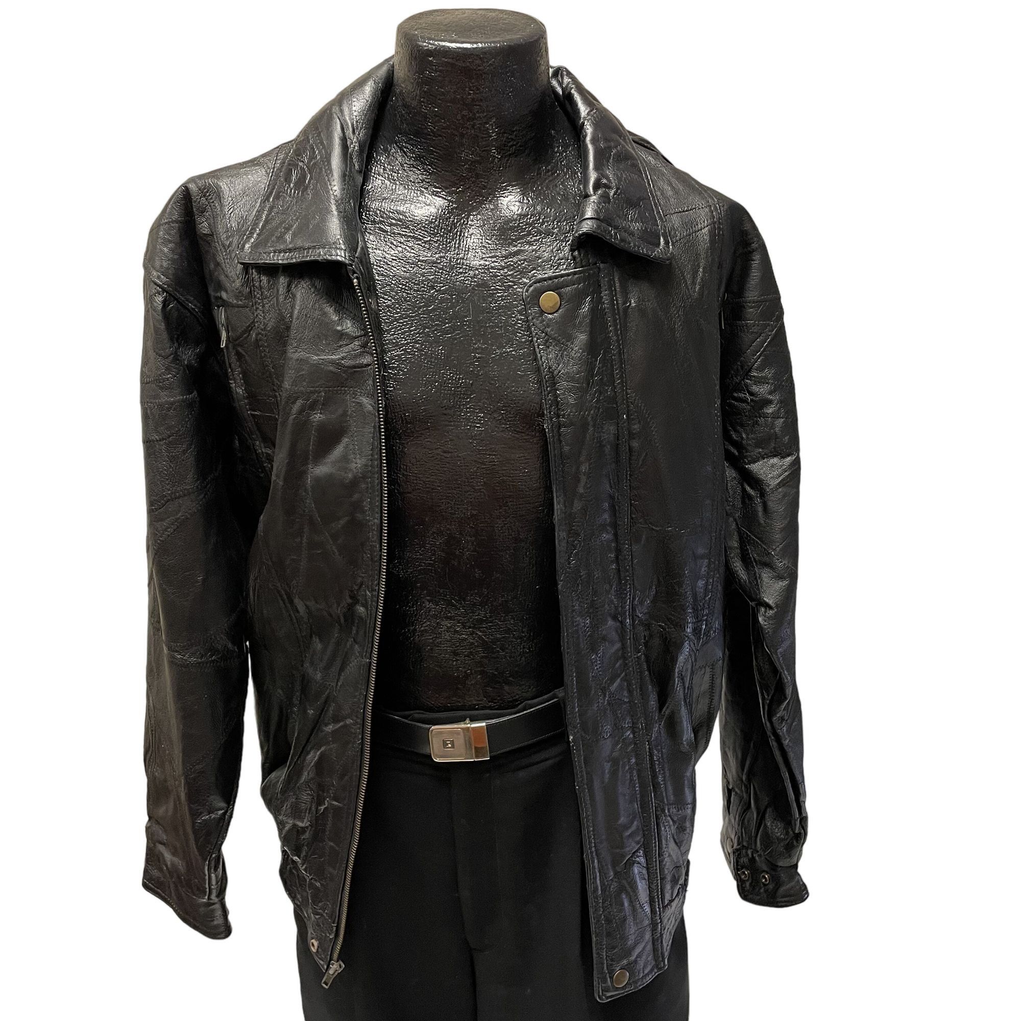 Other Vtg Navarre Italian STONE Design Black Leather BOMBER Size US XL / EU 56 / 4 - 5 Thumbnail