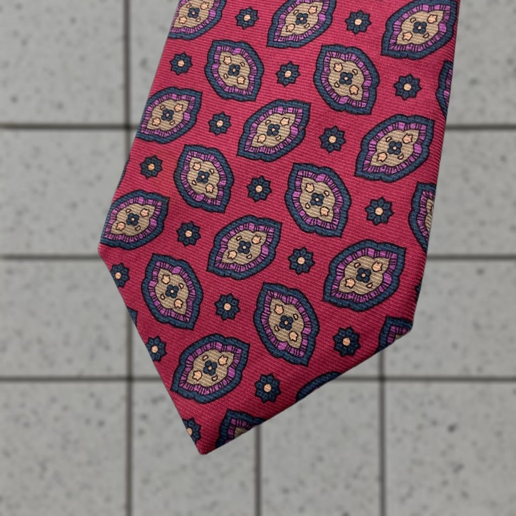 Vintage FERRELL REED Italy Silk Tie Sacred Shakra Geometry Pink Magenta Green vtg 3.5x60 Cap­sule Wide Necktie Men Pattern: Geometric Size ONE SIZE - 1 Thumbnail