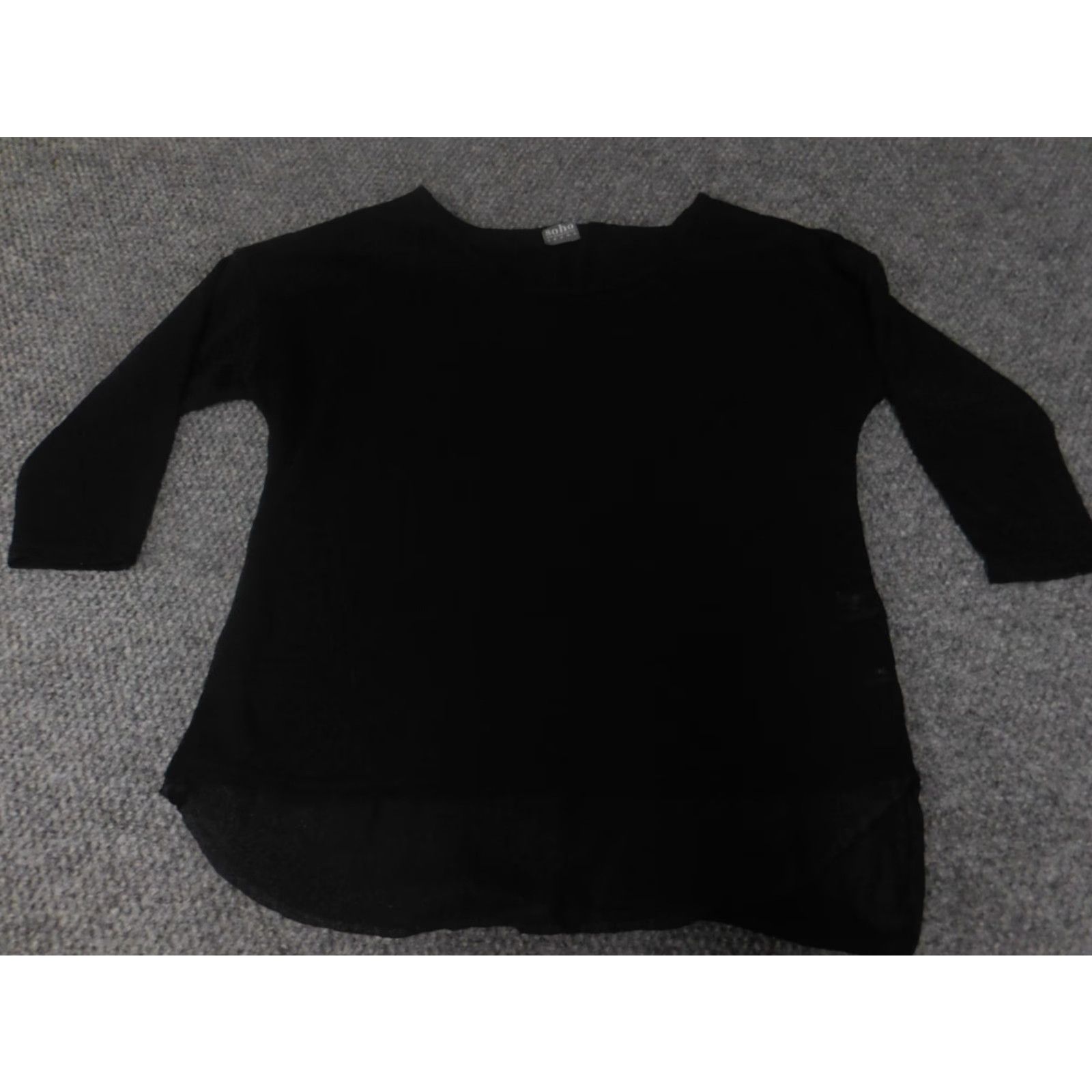 Vintage SOHO Womens Sweater Small Black Pullover Knit Rib Knit Crew Neck Long Sleeve Regular Fit Solid Pattern Designer Modern Casual Size S / US 4 / IT 40 - 2 Thumbnail