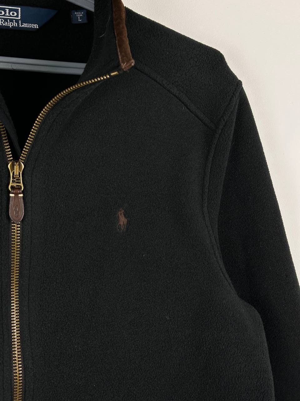Polo Ralph Lauren × Vintage Vintage 90s Polo Fleece Full Zip Leather Trim Jacket Size US L / EU 52-54 / 3 - 5 Thumbnail