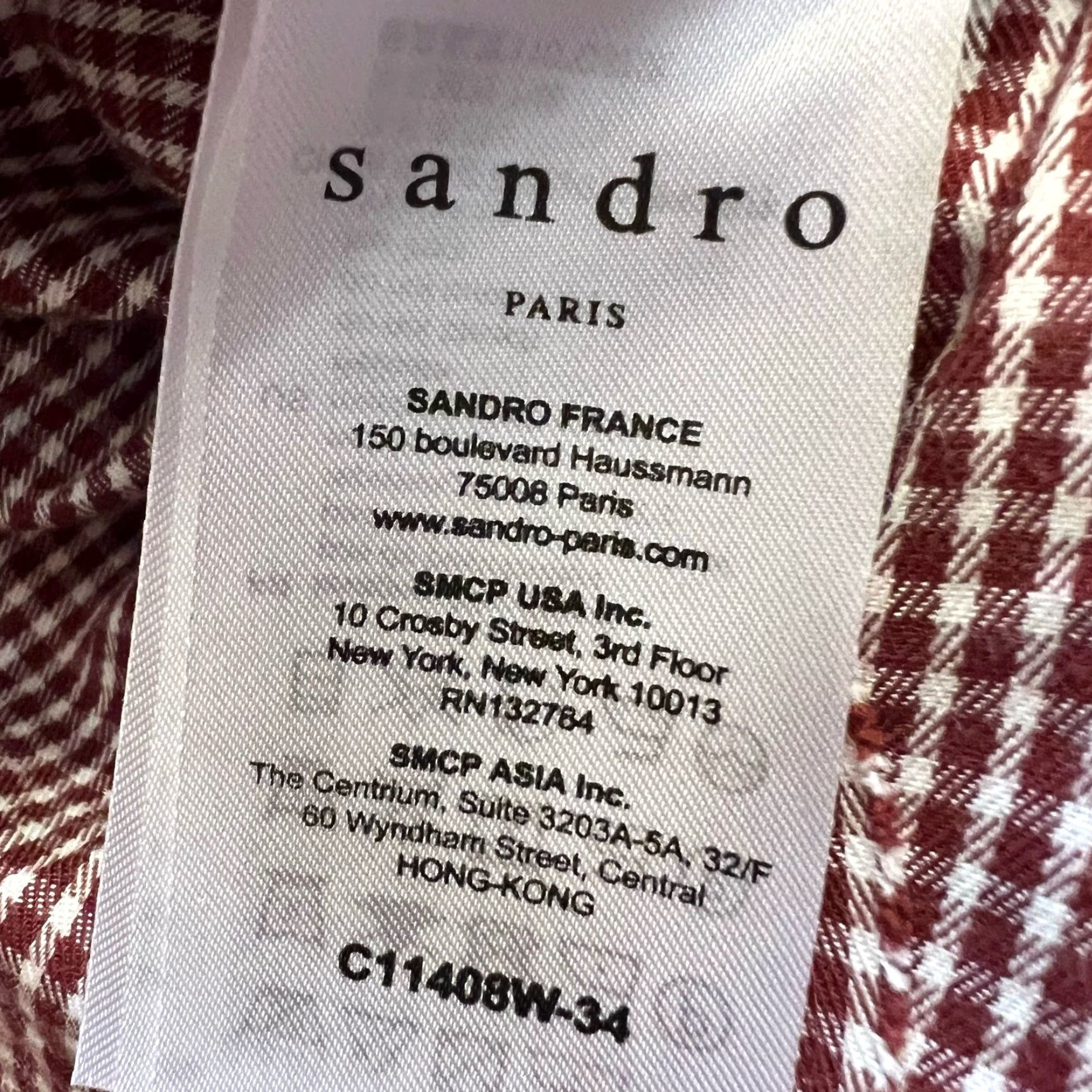 Sandro Sandro Paris Shirt Mens XS Red Casual Dress Shirt Long Sleeve Plaid Button-Up Shirt Mens XS Red Size US XS / EU 42 / 0 - 8 Thumbnail