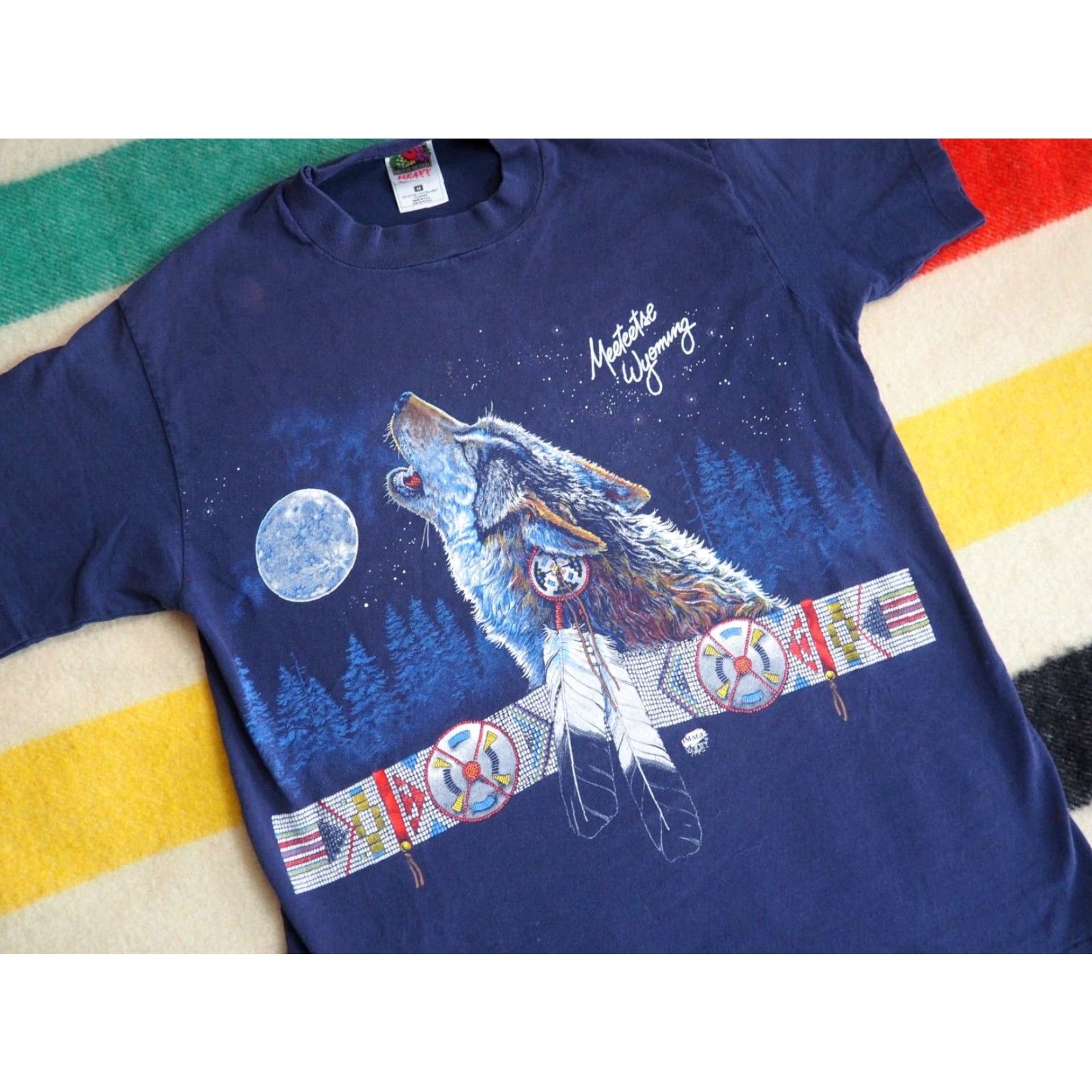 Fruit Of The Loom VTG Fruit of the Loom Wolf Nature Meeteetse Wyoming USA Blue Tee T-Shirt M Unisex Short Sleeve Cotton Graphic Tee 90s Size US M / EU 48-50 / 2 - 2 Thumbnail