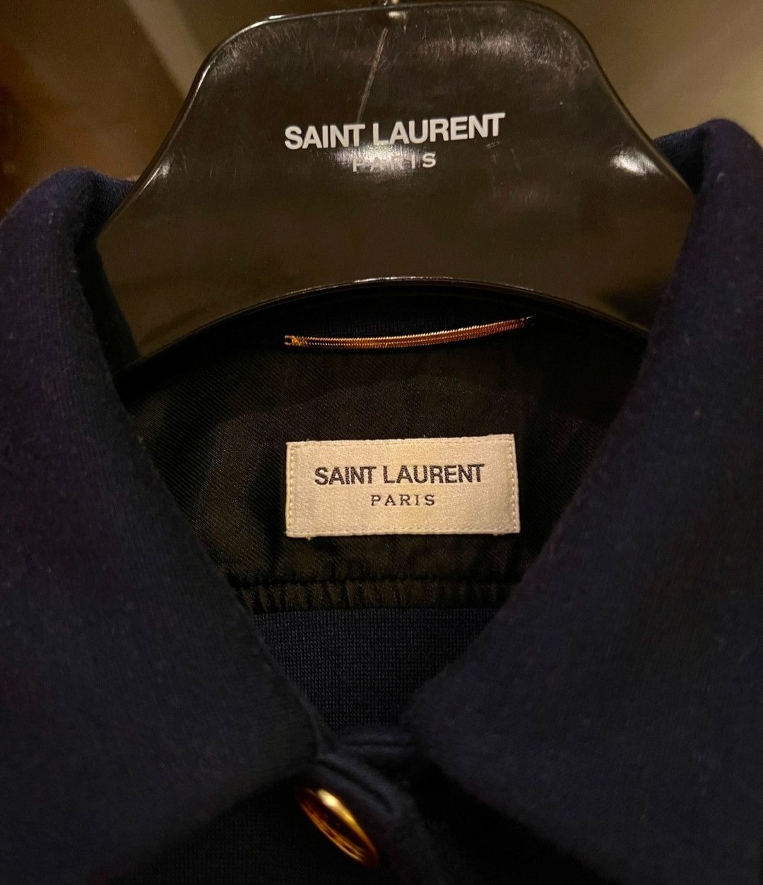Saint Laurent Paris saint laurent Navy Blue Gold Line Logo Shirt Size US S / EU 44-46 / 1 - 3 Thumbnail