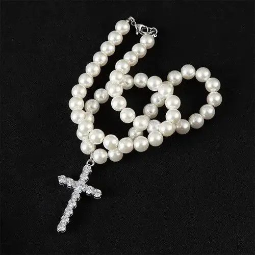 Japanese Brand × Vintage Punkrock Diamond Cross Glitter Pearls Necklace Chain Size ONE SIZE - 2 Thumbnail